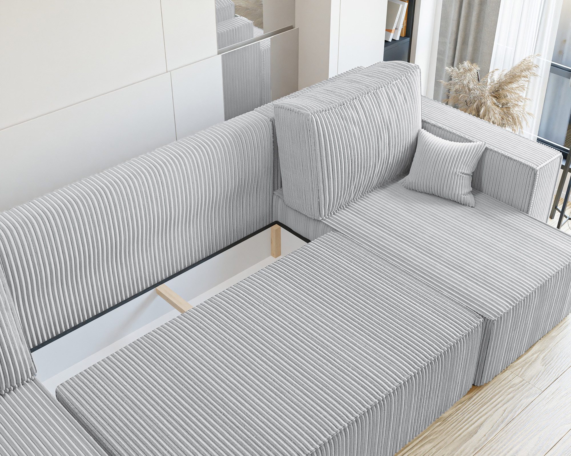 yourhouse24 Wohnlandschaft PARIS U – Trend-Cord, Schlaffunktion & Bettkasten, mit Schlaffunktion und Bettkasten, Seite universal