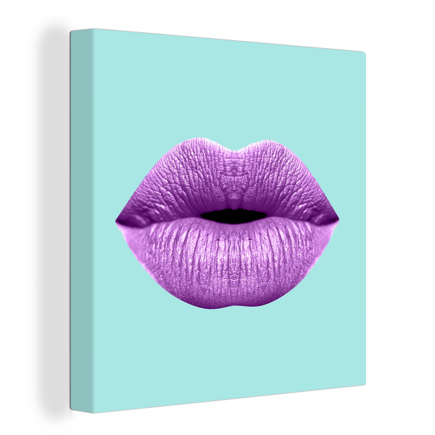 OneMillionCanvasses® Leinwandbild Lippen - Pastell - Lila, Fotodruck (1 St), Wandbild, Deko Schlafzimmer Wohnzimmer Flur 20x20 cm