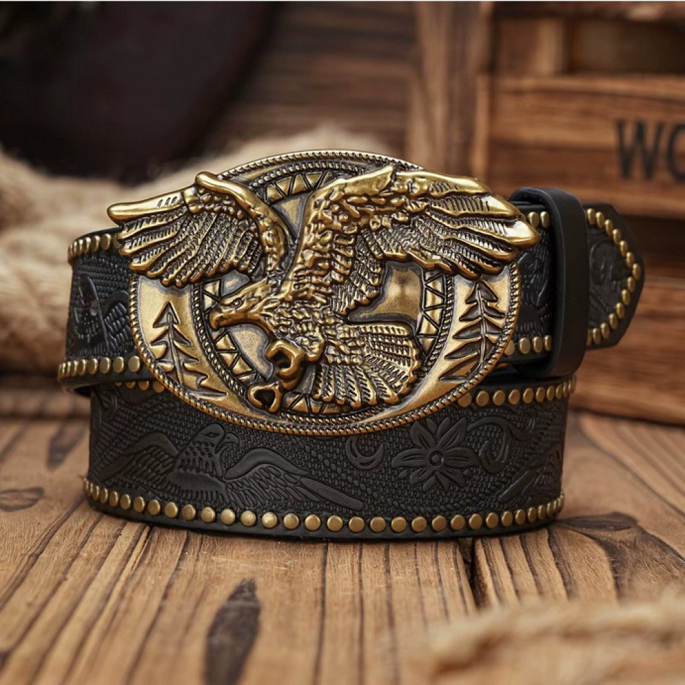 Ware aus aller Welt Nietengürtel Westerngürtel mit Adler Schnalle – im authentischen Cowboy Style (1-St)