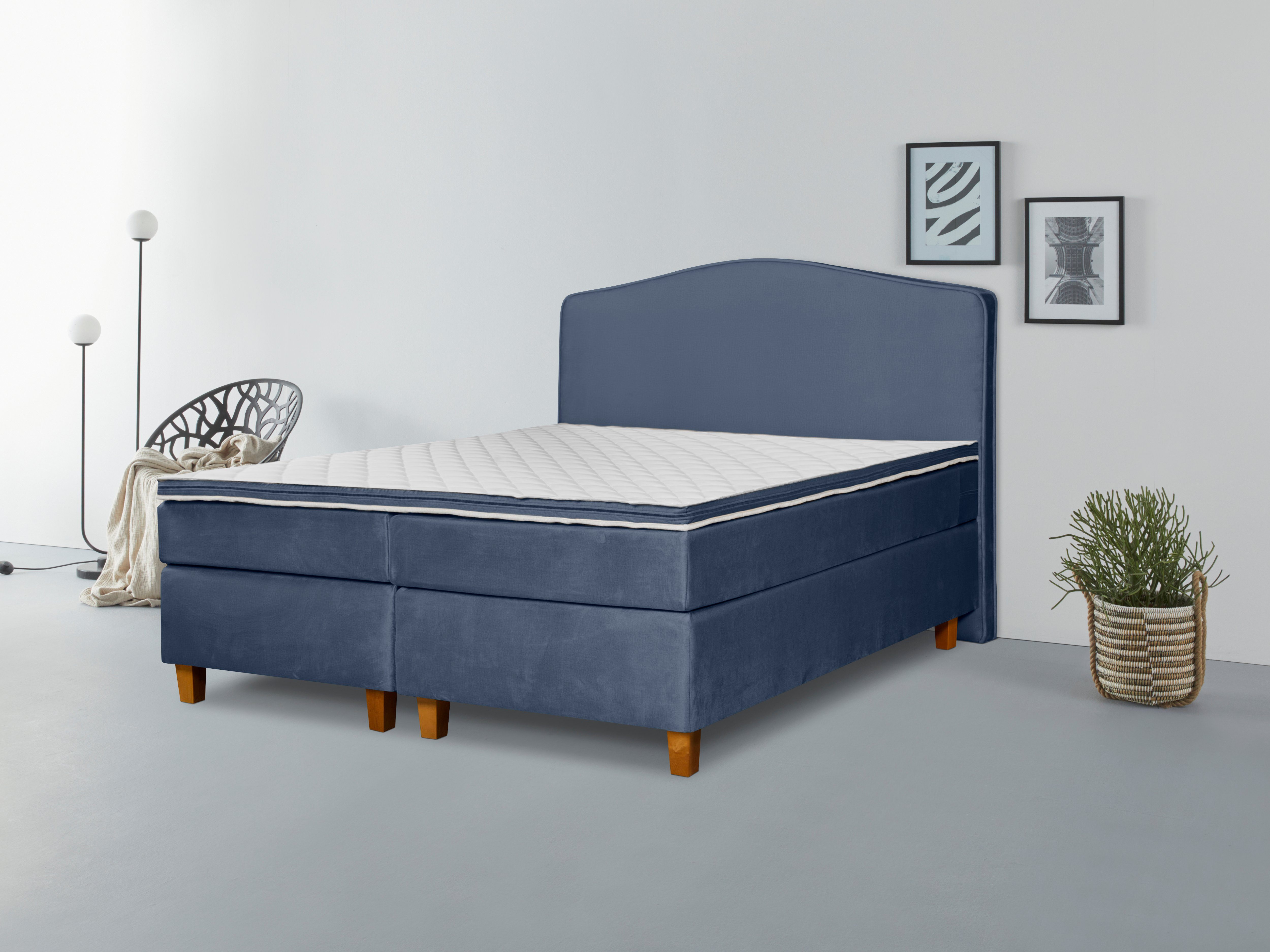 INOSIGN Boxspringbett Jalma, Füße aus massiver Birke ; Inkl. Topper