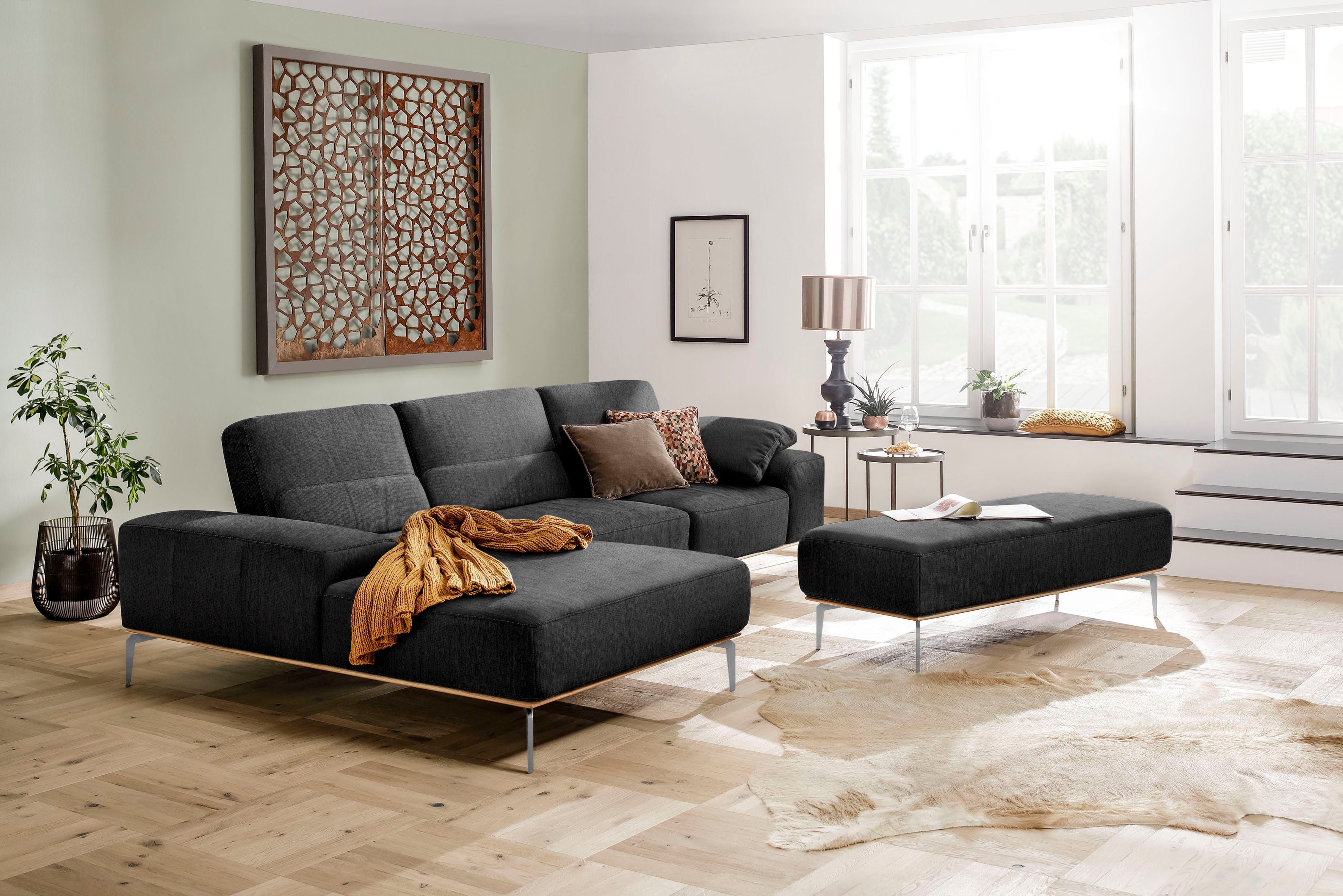 in Holzsockel, Breite run, 319 Füße Chrom glänzend, cm mit elegantem Ecksofa W.SCHILLIG