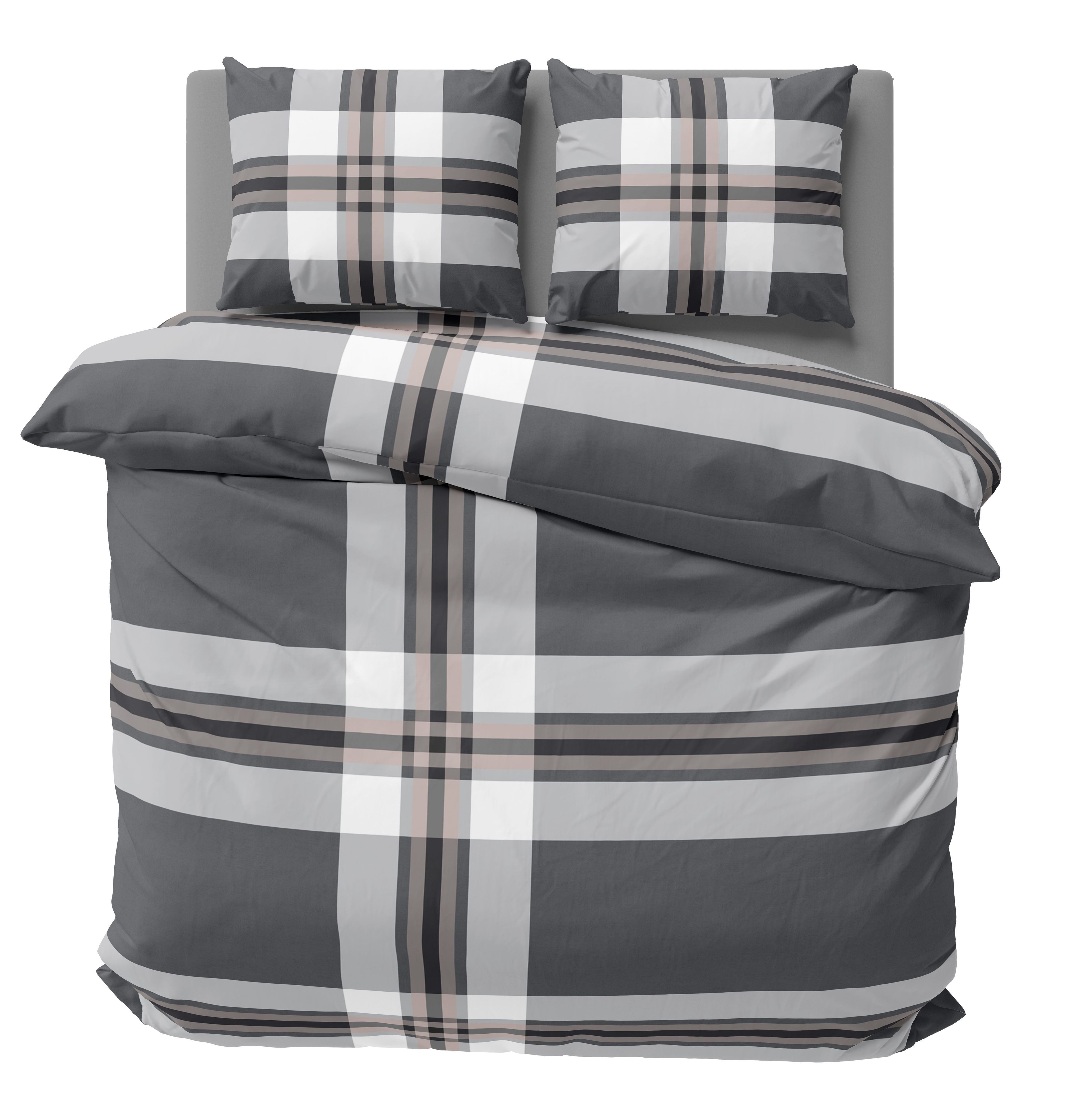 One Home Bettwäsche Winter Gestreift Modern, Biber, 3 teilig, kariert streifen, kuschelig warme weiche Baumwolle Flanell