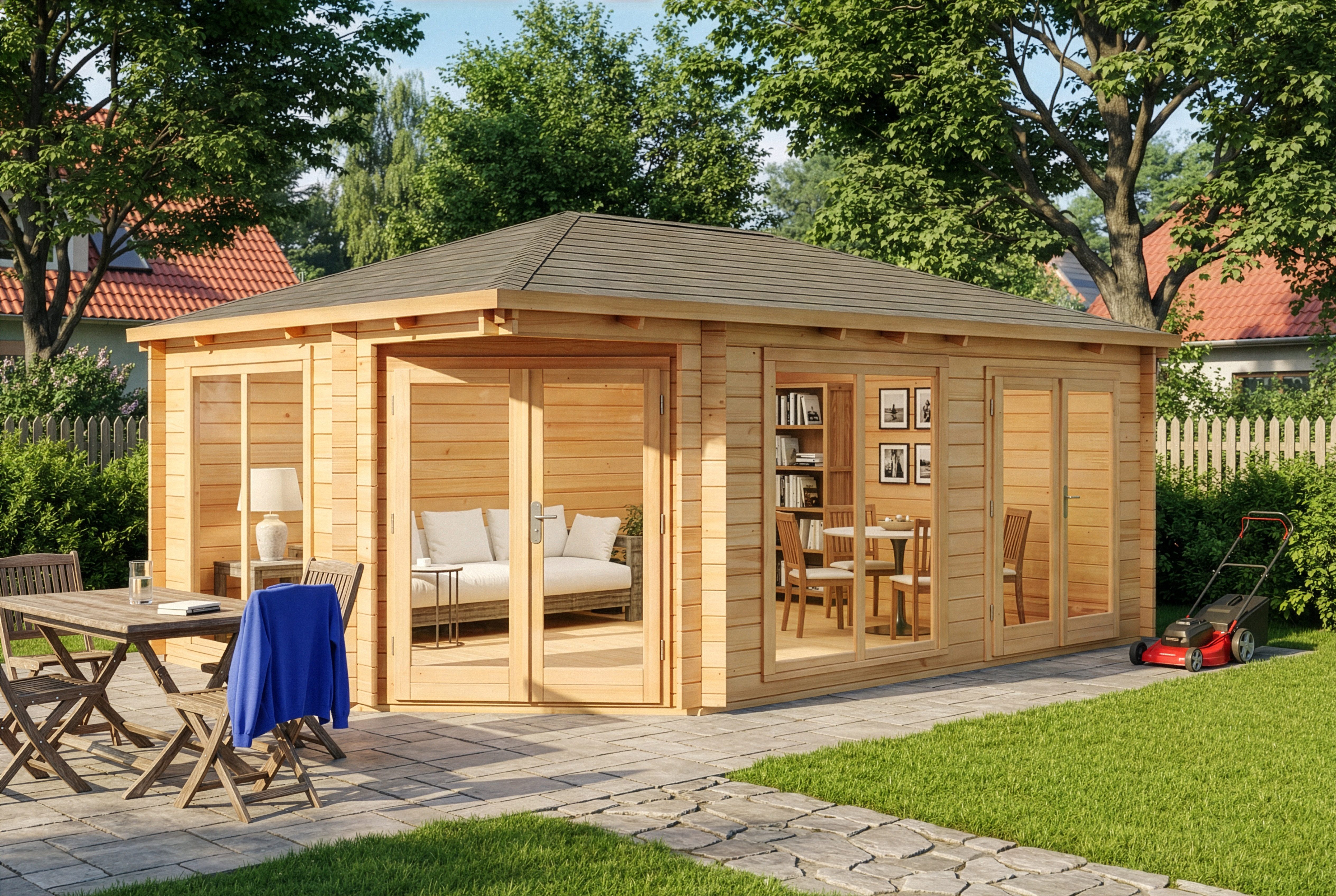 Alpholz Gartenhaus Holz 5-Eck Julia, BxT: 598x410 cm, in Naturbelassen mit 40mm Wandstärke