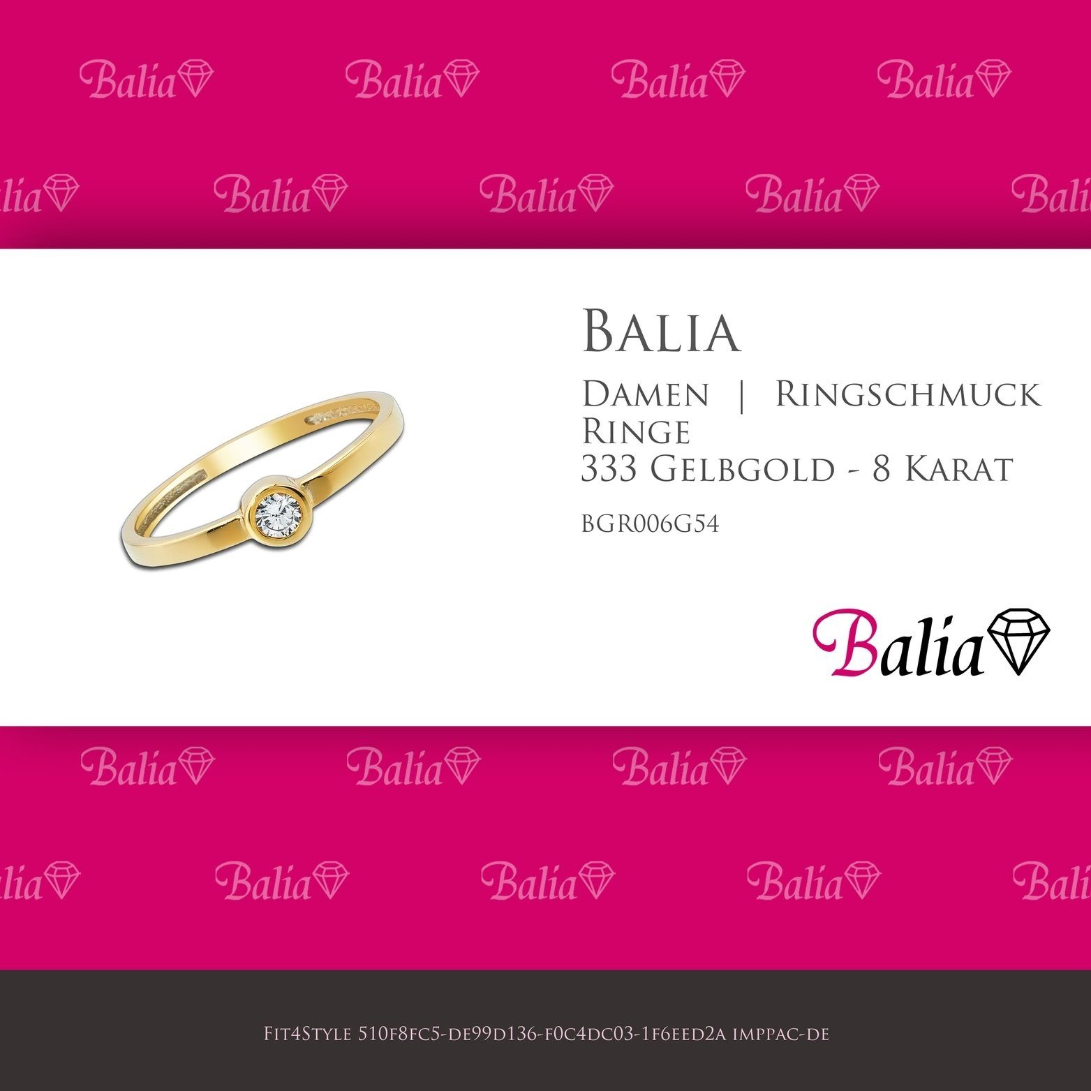 333 - Ring Gol Balia gold) (Fingerring), (Kristall aus 333 Gelbgold Gelbgold Balia für 8 Fingerring Größe (17,2), 54 Goldring Damen Karat