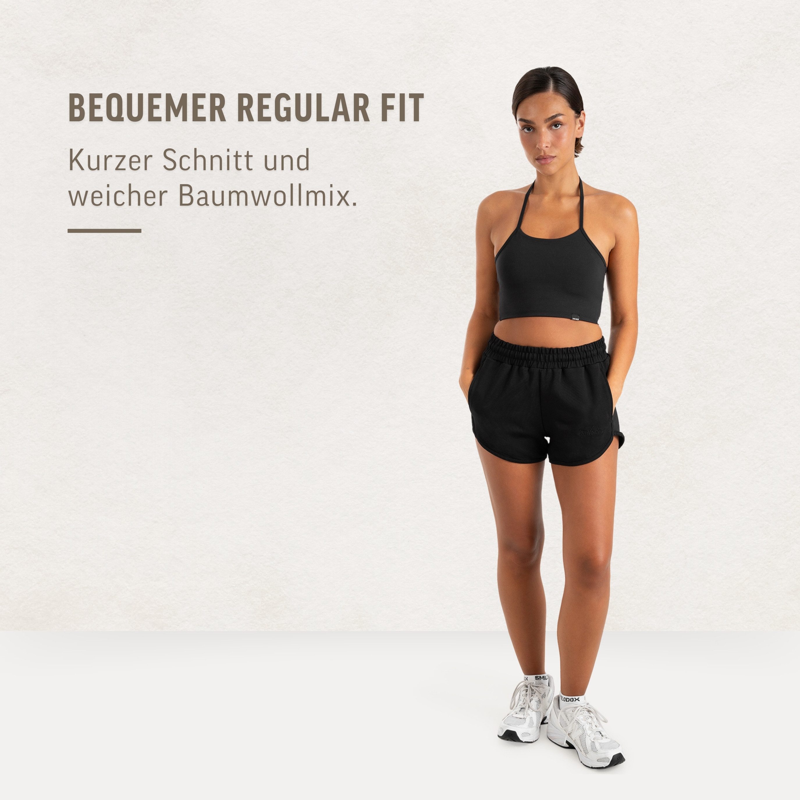 Smilodox Shorts Maruna Damen, kurze Hose, Regular Fit, Baumwolle, für Gym & Sommer Elastischer Tunnelzug, Basic, Baumwollmix, Seitentaschen