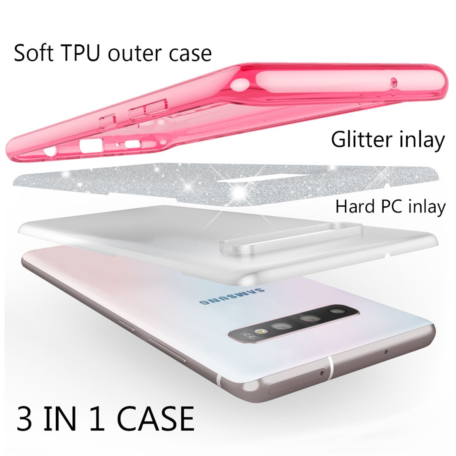 Nalia Smartphone-Hülle Samsung Galaxy S10 15,5 cm (6,1 Zoll), Glitzer Silikon Hülle / Glänzender Hybrid Schutz / Stoßfest & Robust