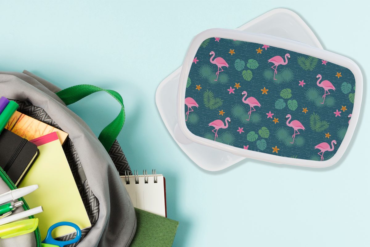 weiß Jungs Flamingo Lunchbox für Erwachsene, (2-tlg), Muster, MuchoWow - Mädchen und Pflanzen und Kunststoff, Kinder Brotdose, Brotbox - für