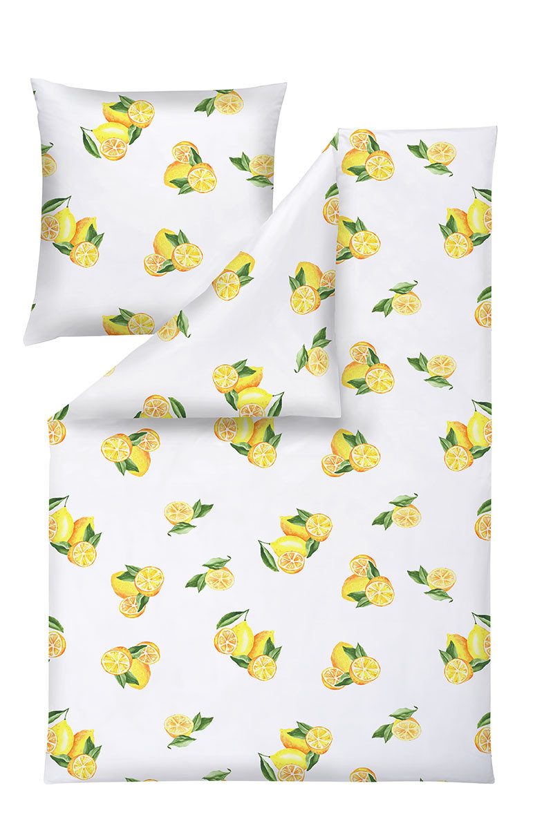 Estella Bettwäsche Estella Mako-Satin Bettwäsche 155x220 Zitronen Früchte Lemon Citrus, Mako-Satin, 2 teilig, für Sommer und Winter
