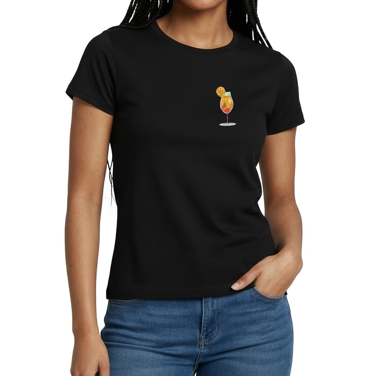 Spreadshirt T-Shirt Sommerlicher Aperol Cocktail Frauen T-Shirt (1-tlg) Slim Fit, fällt klein aus