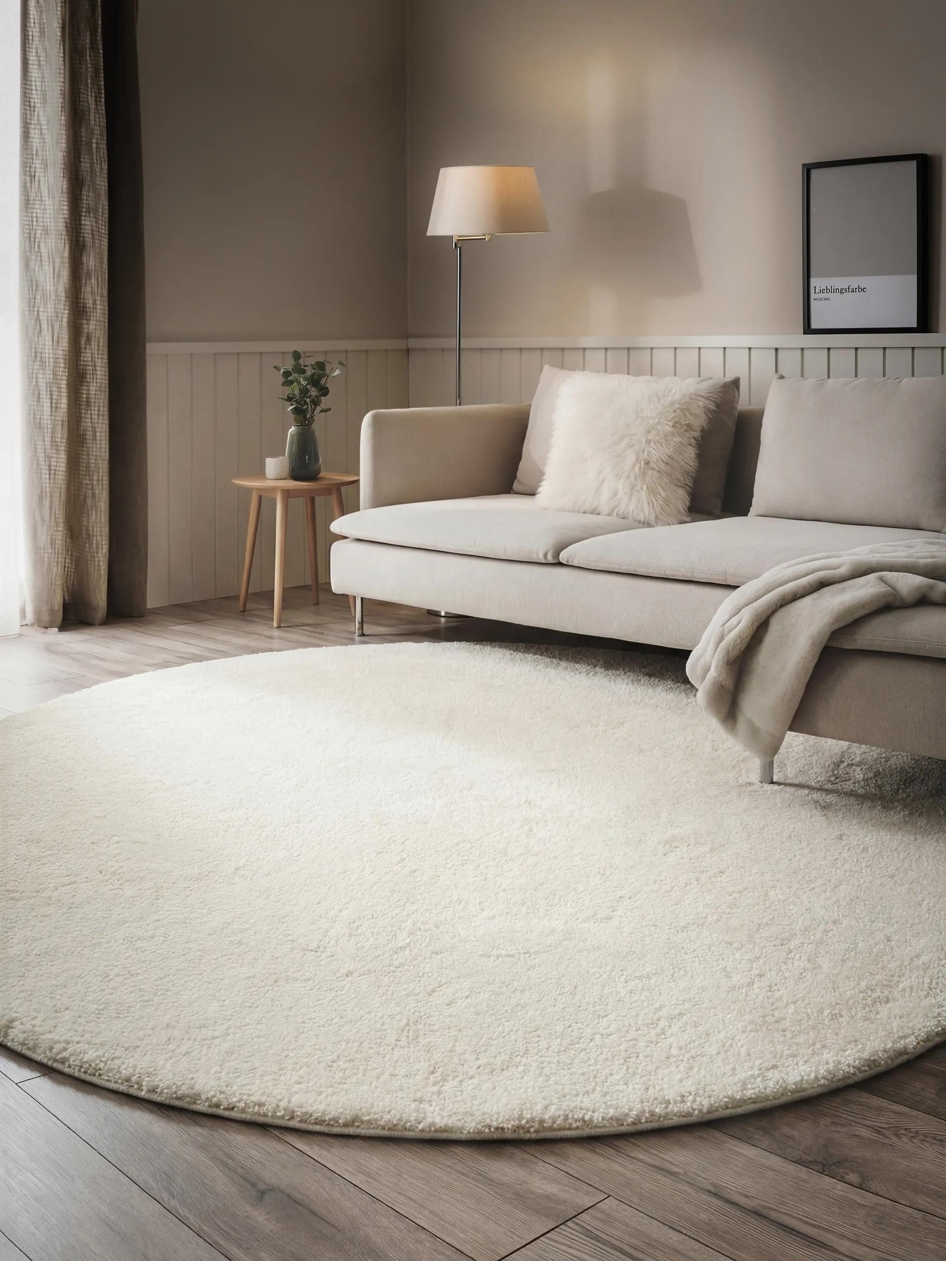 benuta Hochflor-Teppich Soda, rund, Höhe: 21 mm, Teppich Wohnzimmer, Schlafzimmer, Esszimmer, Flur, Kunstfaser, Cozy