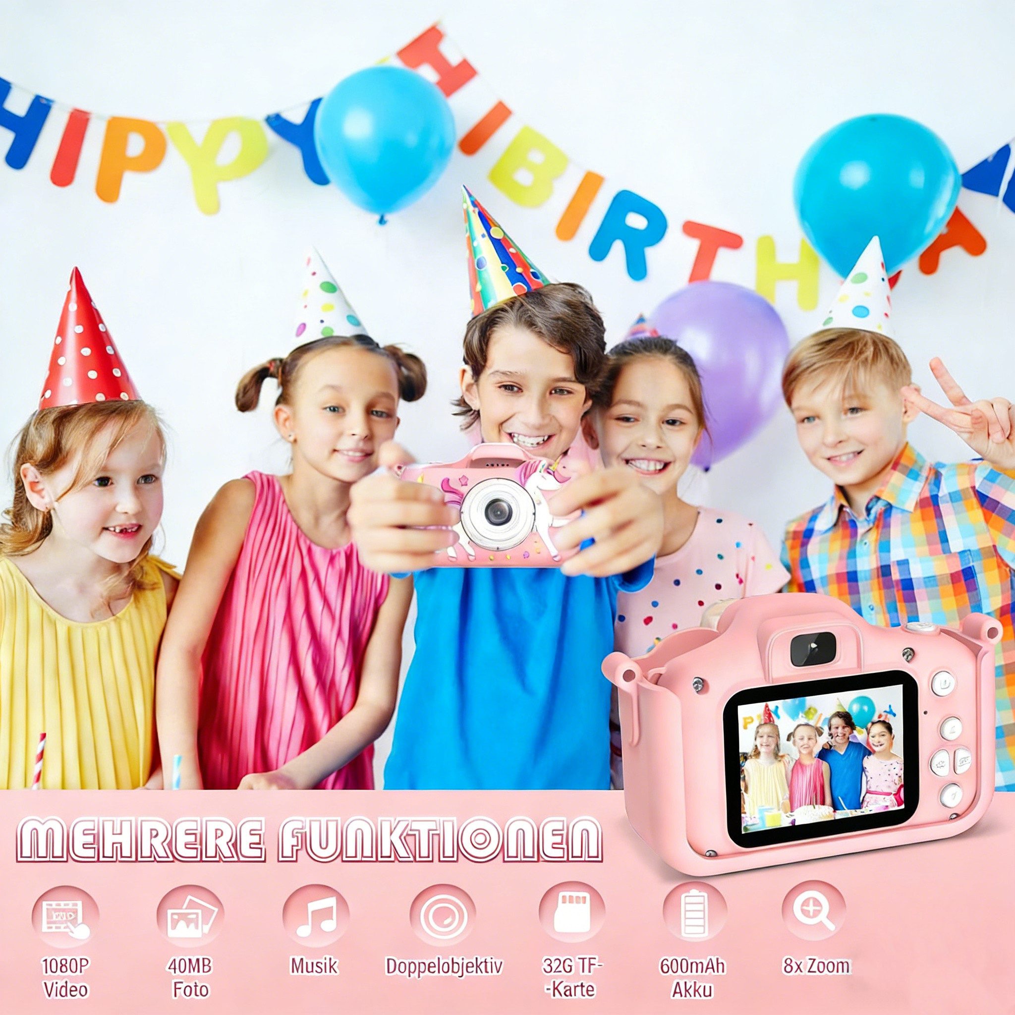 Kityhome Spielzeug-Kamera Kinderkamera,2" Display 1080P,Selfie Digitalkamera mit 32GB SD-Karte, Fotokamera Kinder für Jungen und Mädchen Weihnachten Geschenke (Pferd)