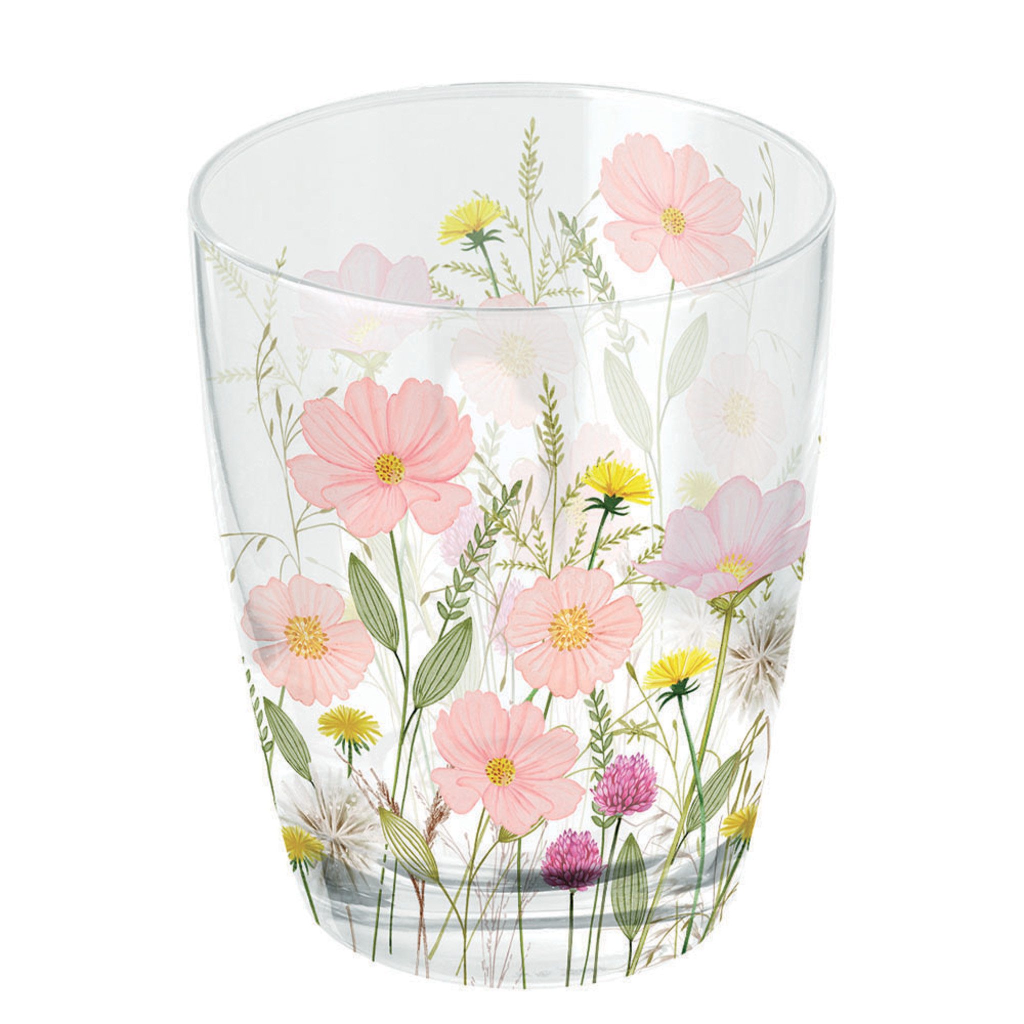 Ambiente Luxury Paper Products Becher, Glas, Trinkglas 9,5cm mit Wiesenblumen Motiv Rosa