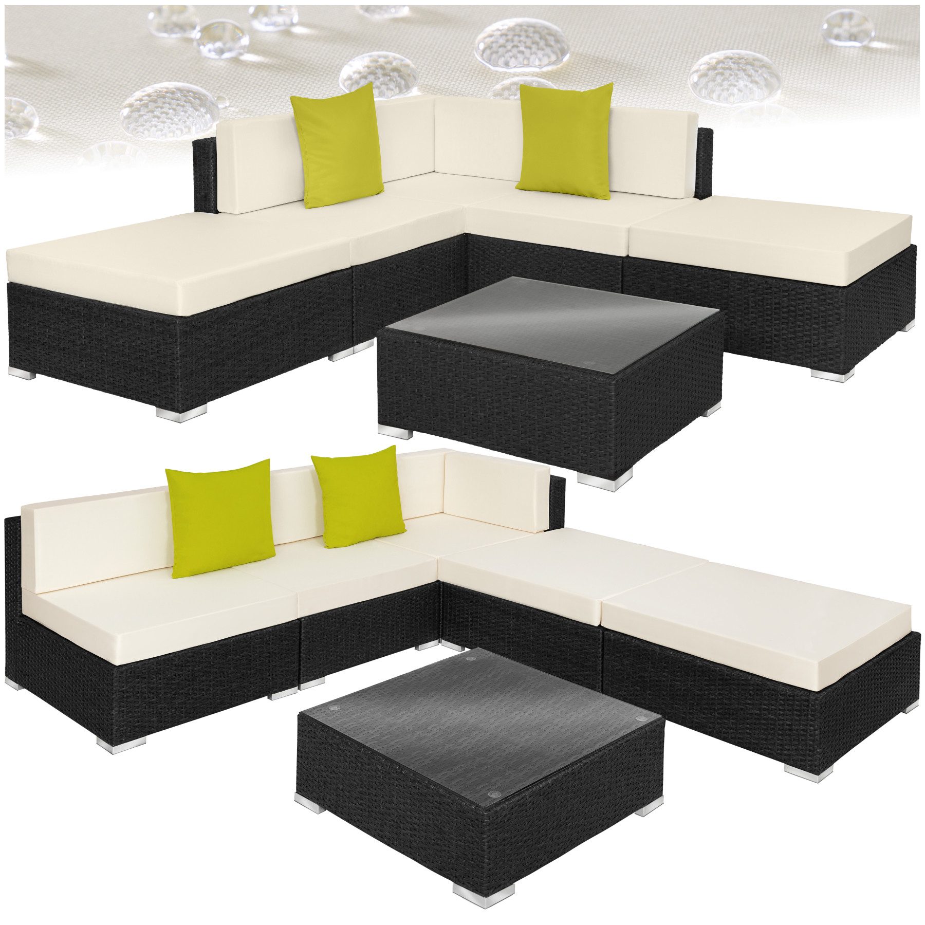 tectake Loungeset Rattan Lounge, (Set., 6-tlg), Glastisch mit Alu-Gestell & günstig online kaufen