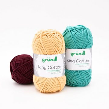 Gründl Wolle King Cotton Baumwollgarn Strickgarn Häkelwolle, 78,00 m (50g Handstrickgarn, Strickwolle, Baumwollmischgarn mit ägyptischer Baumwolle, zum Stricken und Häkeln für Nadelstärke 6 - 7 mm), mit Häkel - Anleitung zum download