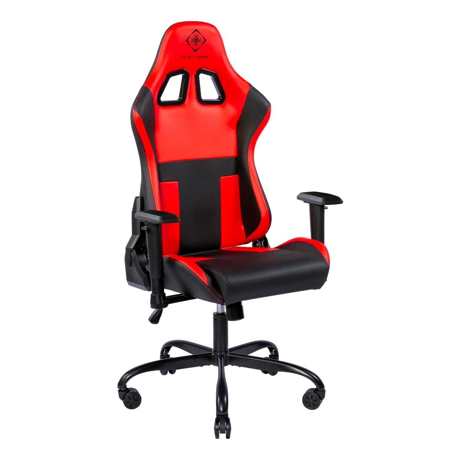 Gaming-Stuhl Gaming Herstellergarantie Set), 110kg Kissen extra Stuhl Gamer Stuhl inkl. (kein schwarz/rot Rückenlehne, 5 Jumbo Jahre hohe DELTACO groß,