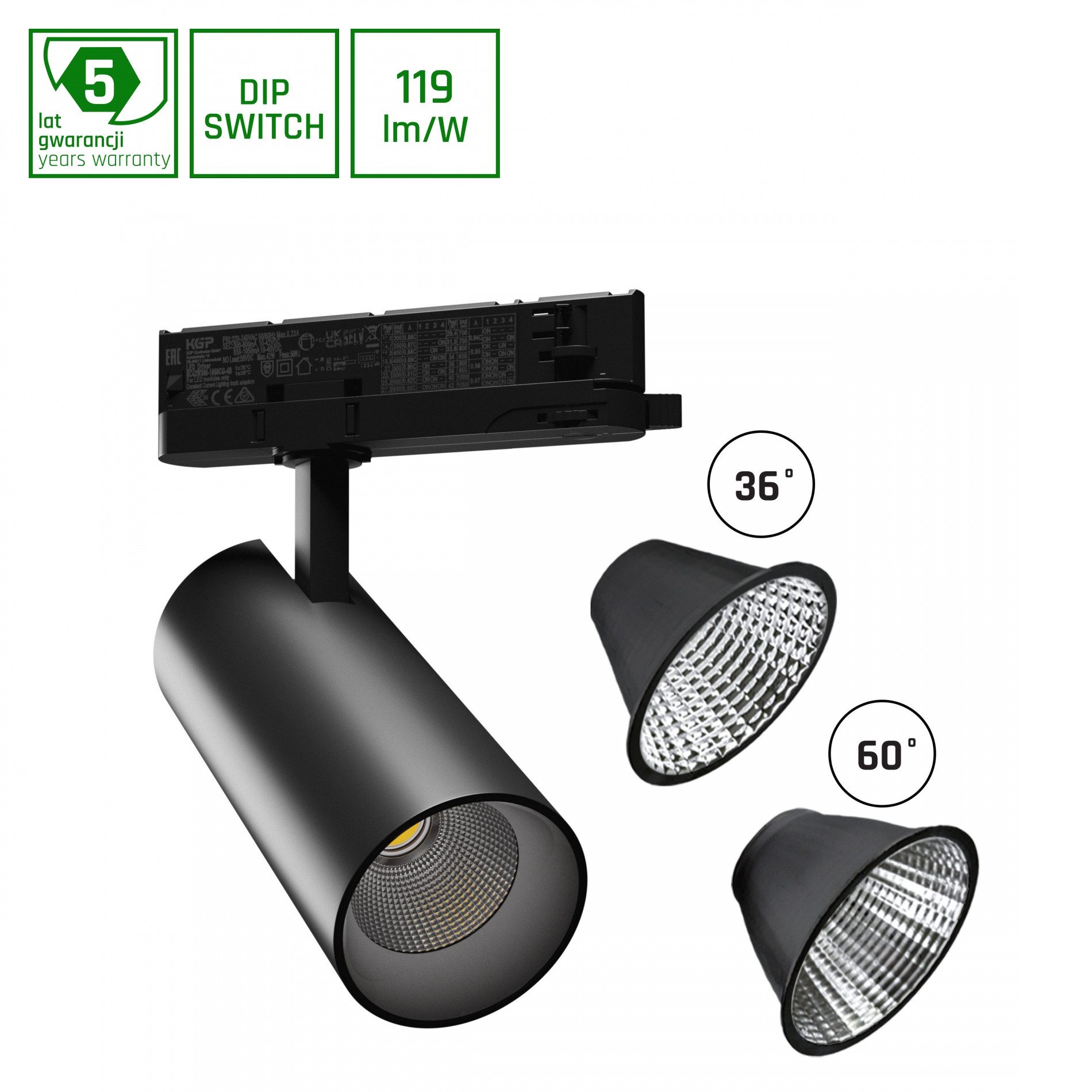 Schienensystem-Leuchten LED 3-Phasen Stromschienenstrahler 15-27W 3200lm 36°/60° Neutral 4000K