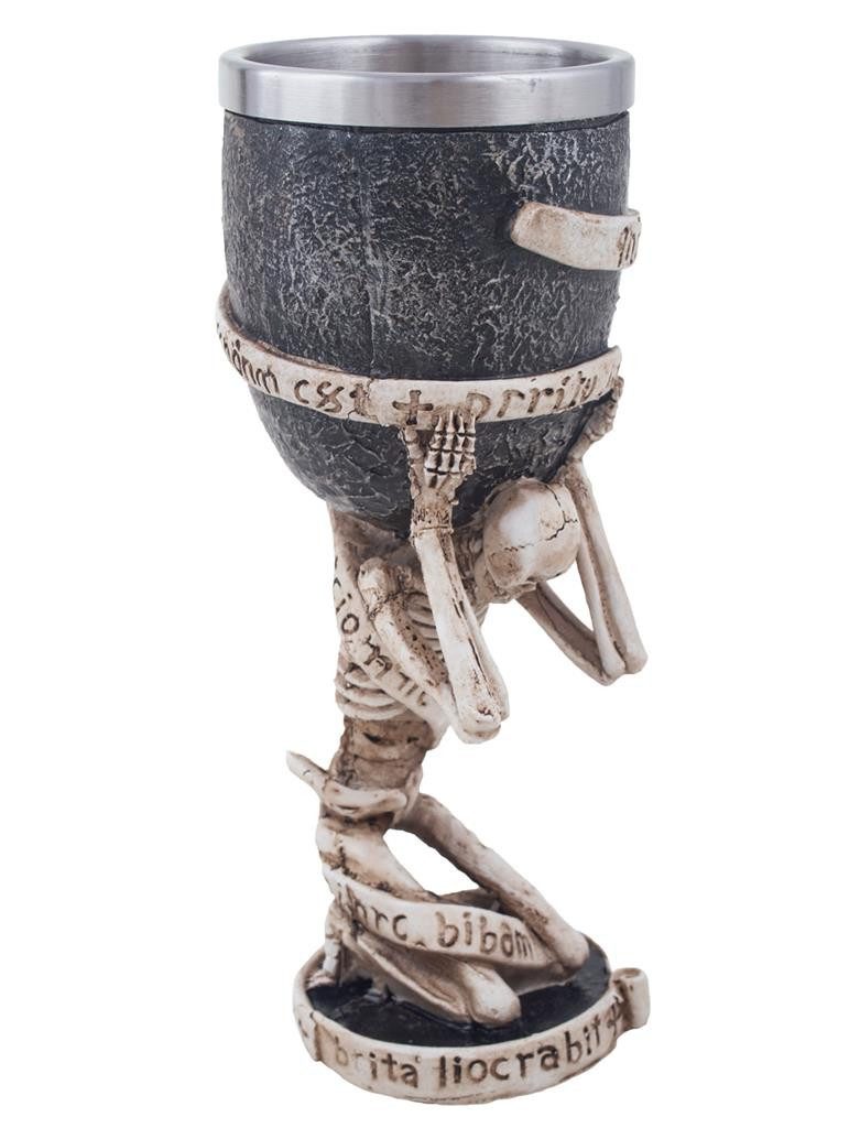 Dekoobjekt Halloween Pokal Becher mit Skelett, Metall 18 x 8