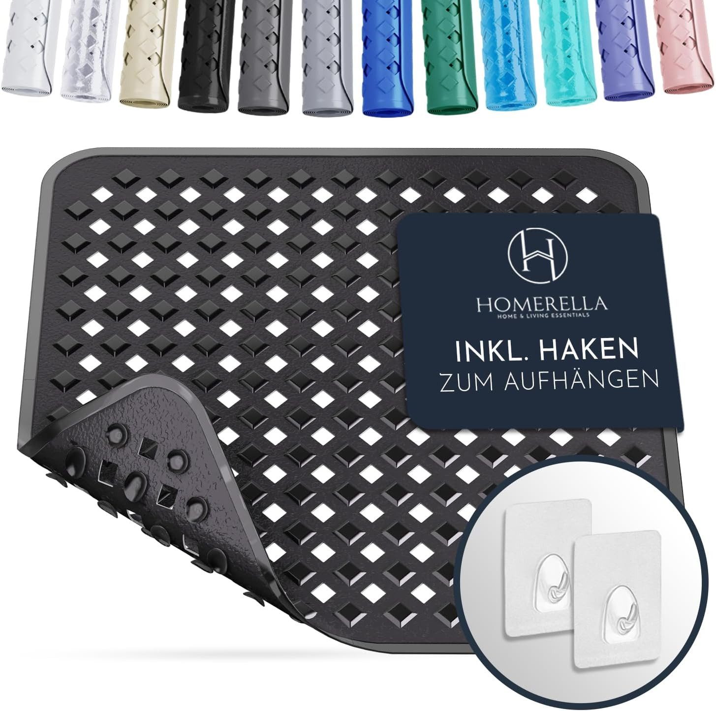 Homerella Duschmatte rutschfest - 100% BPA frei - Inkl. 2 Haken zum Aufhäng günstig online kaufen