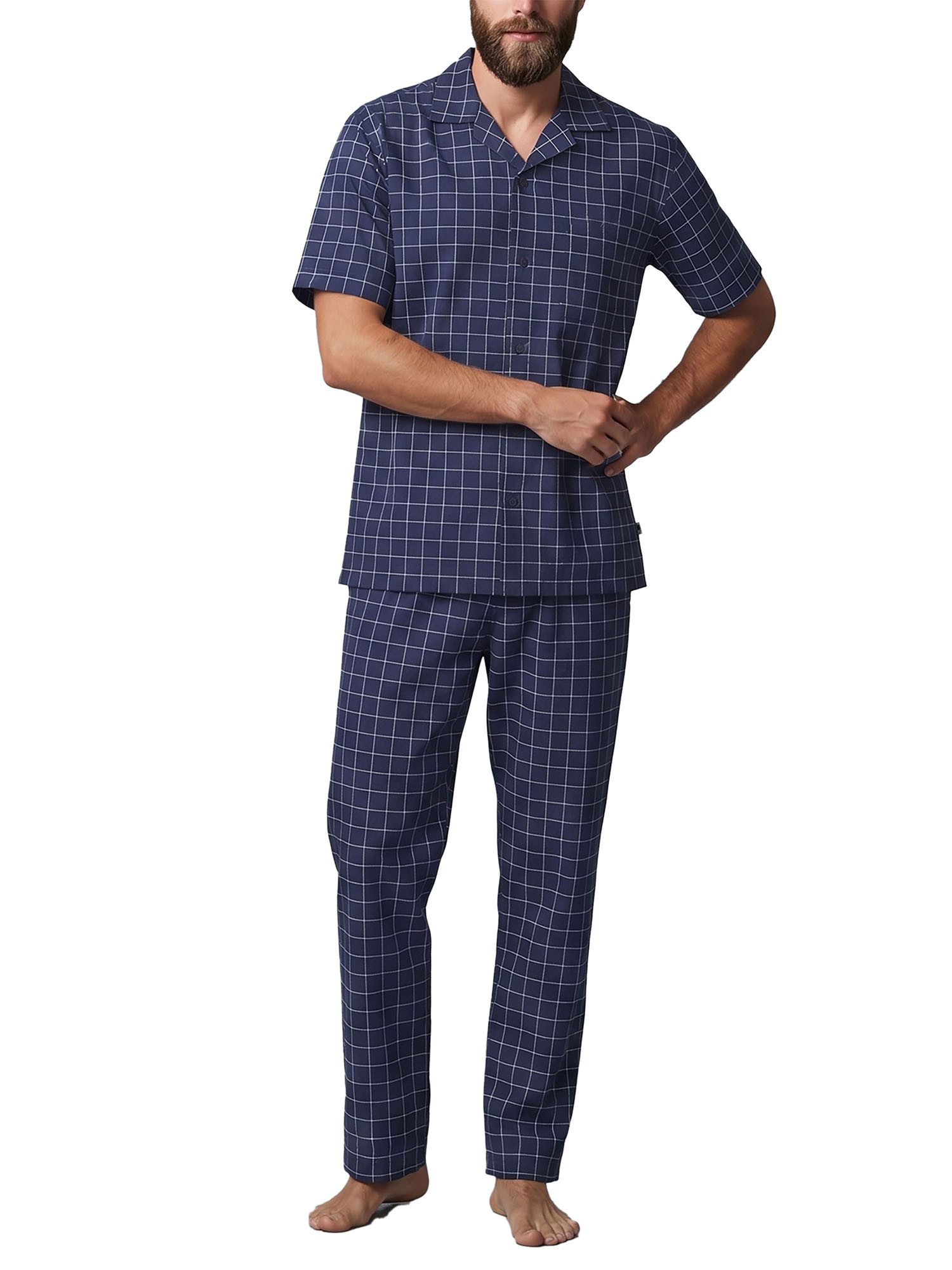 seidensticker Pyjama Herren Schlafanzug Lang bodywear (Packung, 1 tlg) aus Baumwolle, Karo-Design, Hemdkragen, durchgeknöpft
