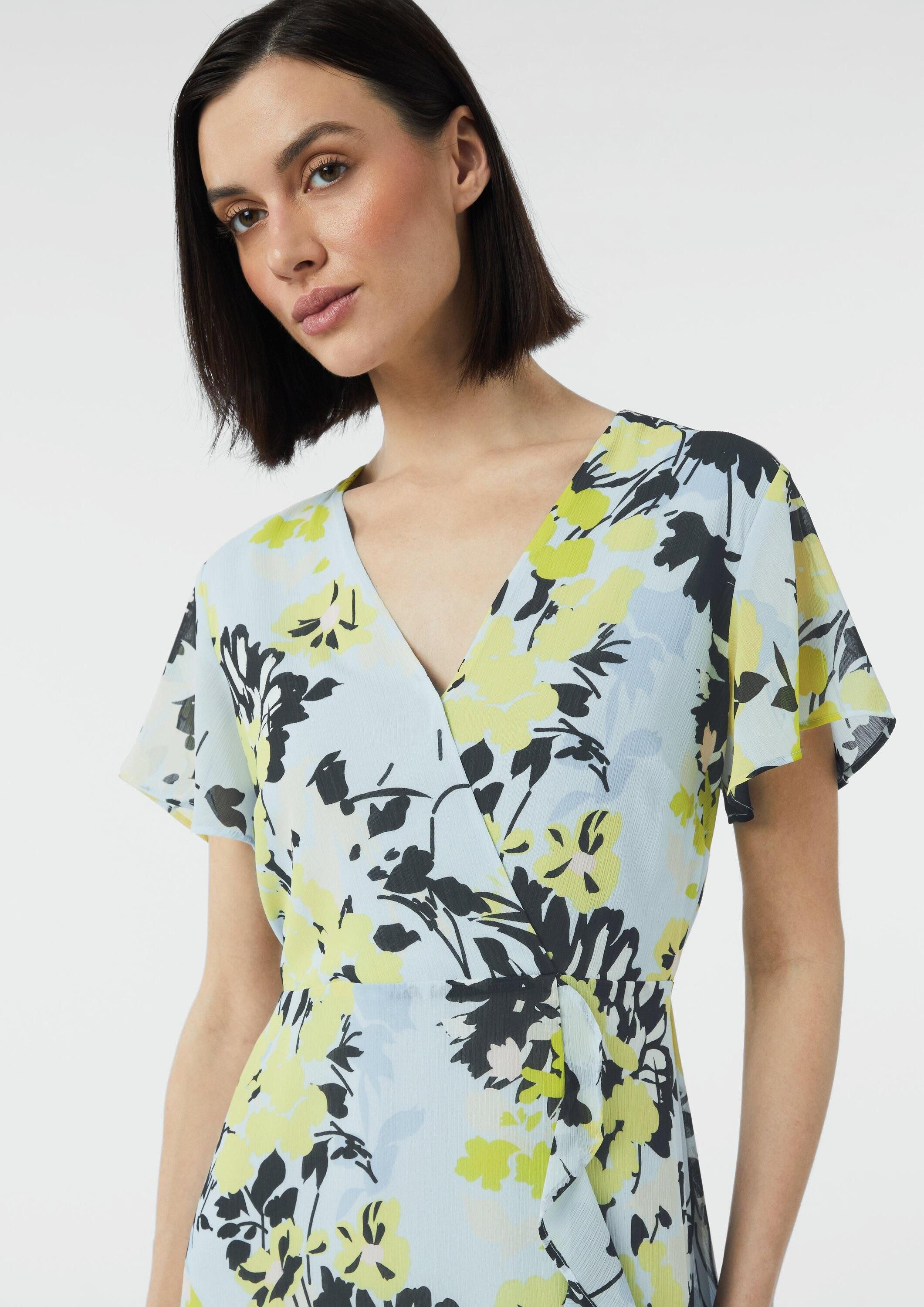 comma Midikleid Kleid Antailliertes Midikleid mit Volants und All-over-Print