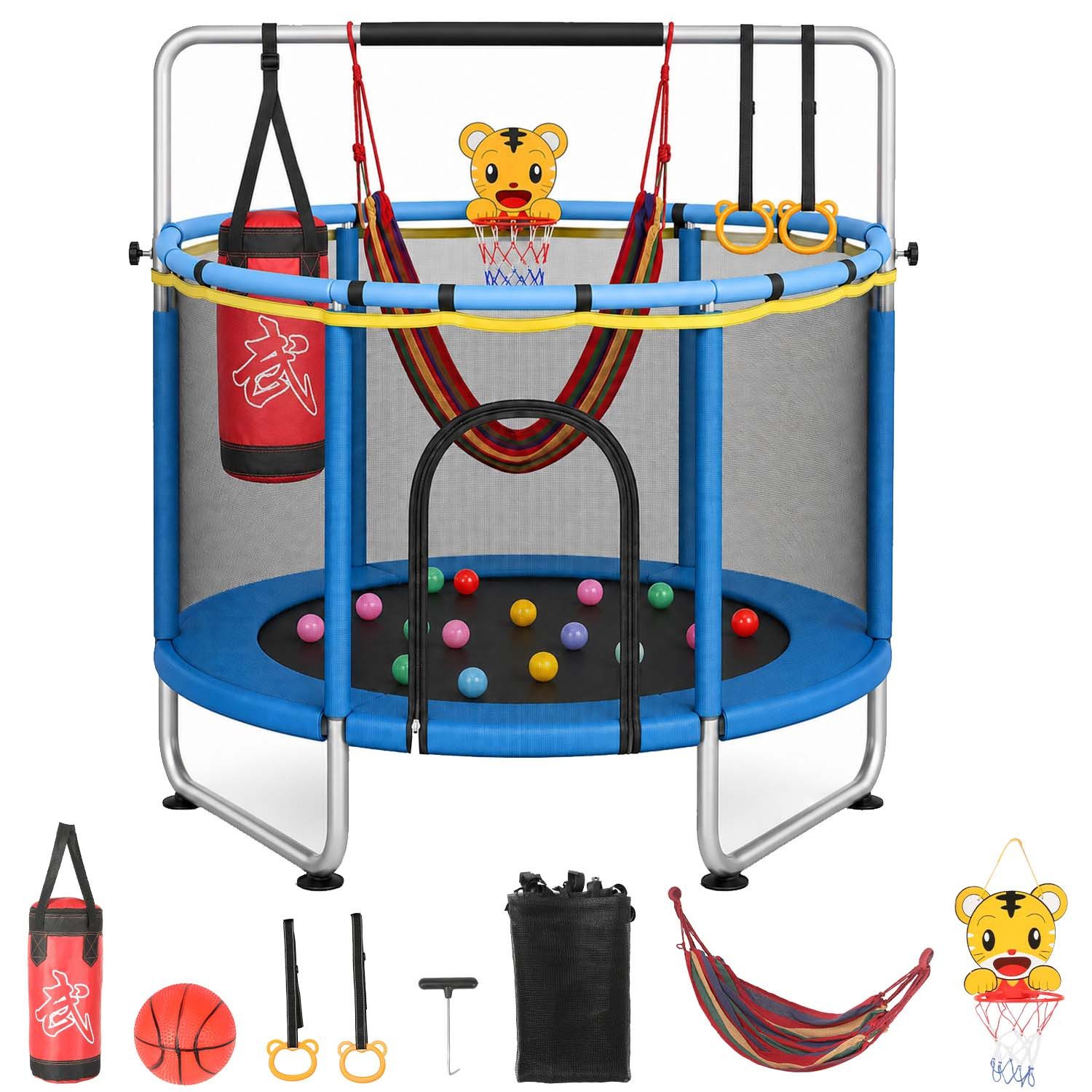 kehot Kindertrampolin Gartentrampolin mit Sicherheitsnetz, Stabiler Konstruktion, Geschenk, Ø 140 cm, Kindertrampolin 6-in-1 Spielstation für Indoor & Outdoor Bewegung