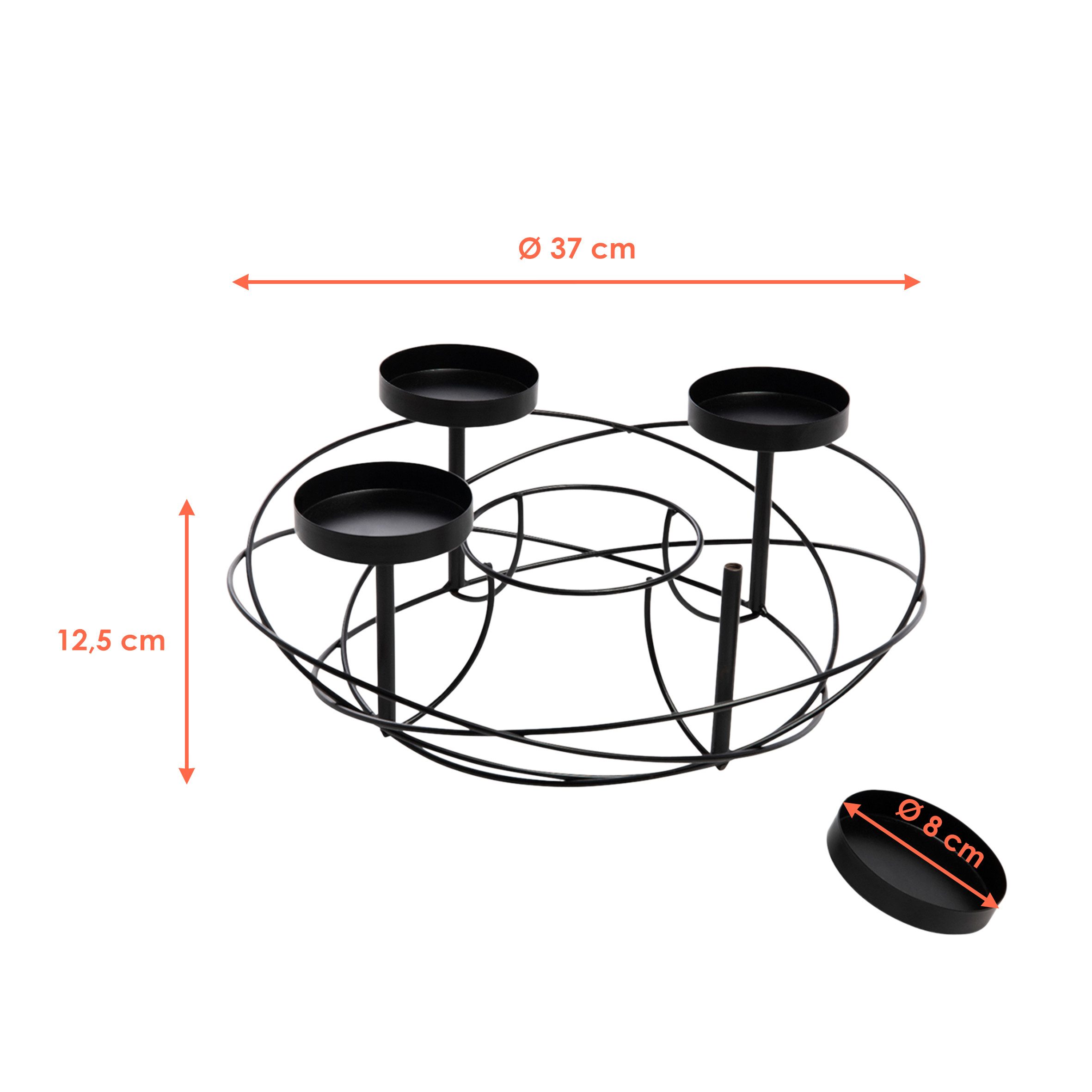 Spetebo Adventskranz aus Metall in Schwarz für 4 Kerzen Ø 37 cm, für Kerzen mit einem Durchmesser bis ca. 7 cm