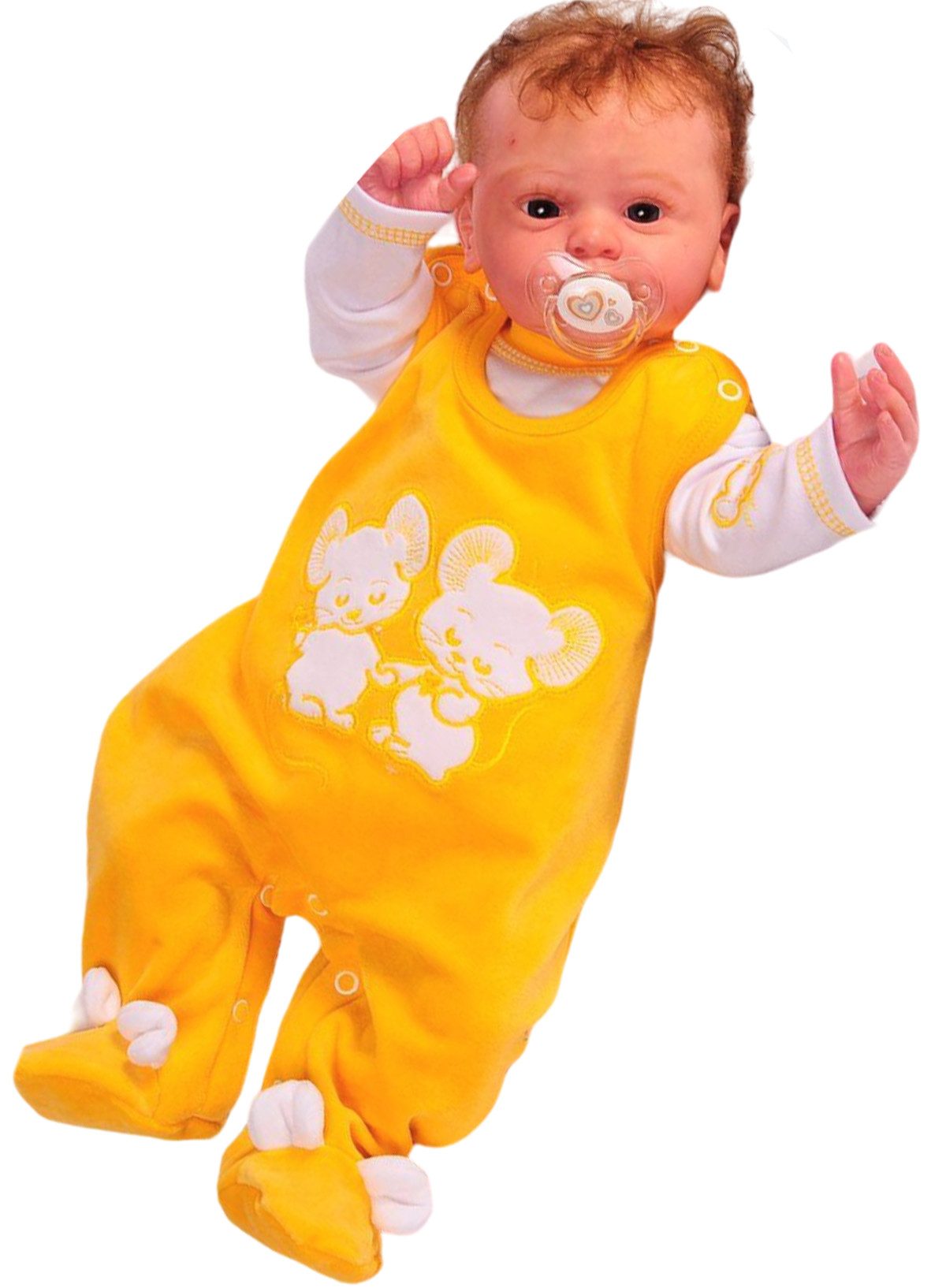 La Bortini Strampler Strampler und Shirt Baby Anzug in Gelb mit Mäuschen 44 50 56 62 68 74, weich, sanft, gelb