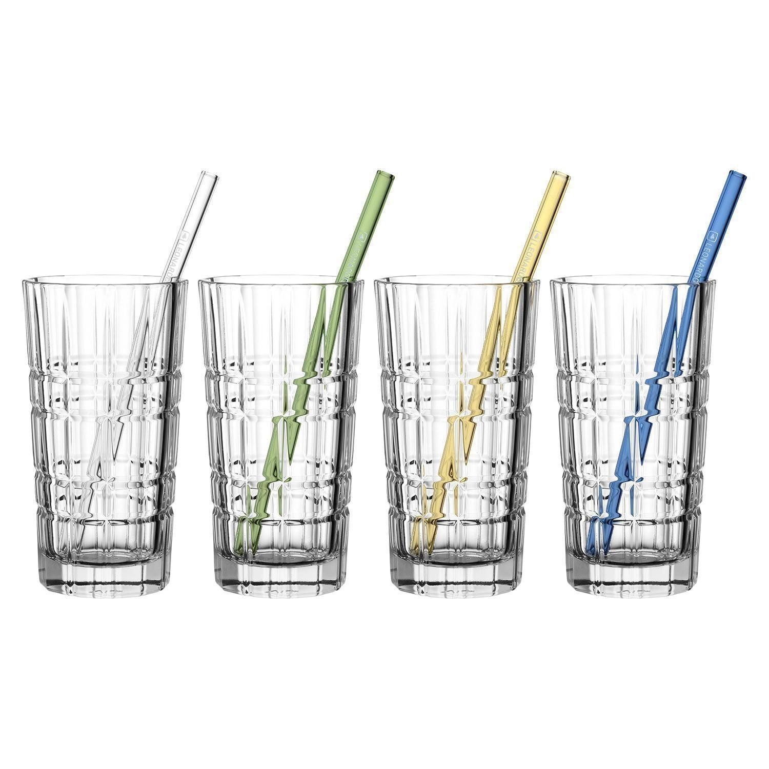 LEONARDO Gläser-Set SPIRITII, Ø8 x H15 cm, Transparent, Glas, 400 ml, 8-tlg., Glas, mit 4 bunten Röhrchen