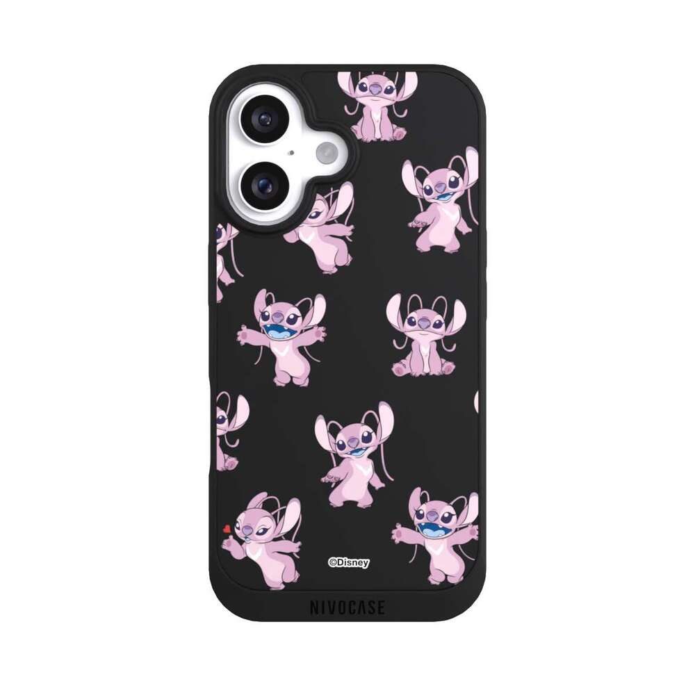 NIVOCASE Handyhülle Lilo & Stitch Engel Disney Angel Faces Pattern Transparent, Apple iPhone 16 Handyhülle Hülle NIVOpure Case Schwarz