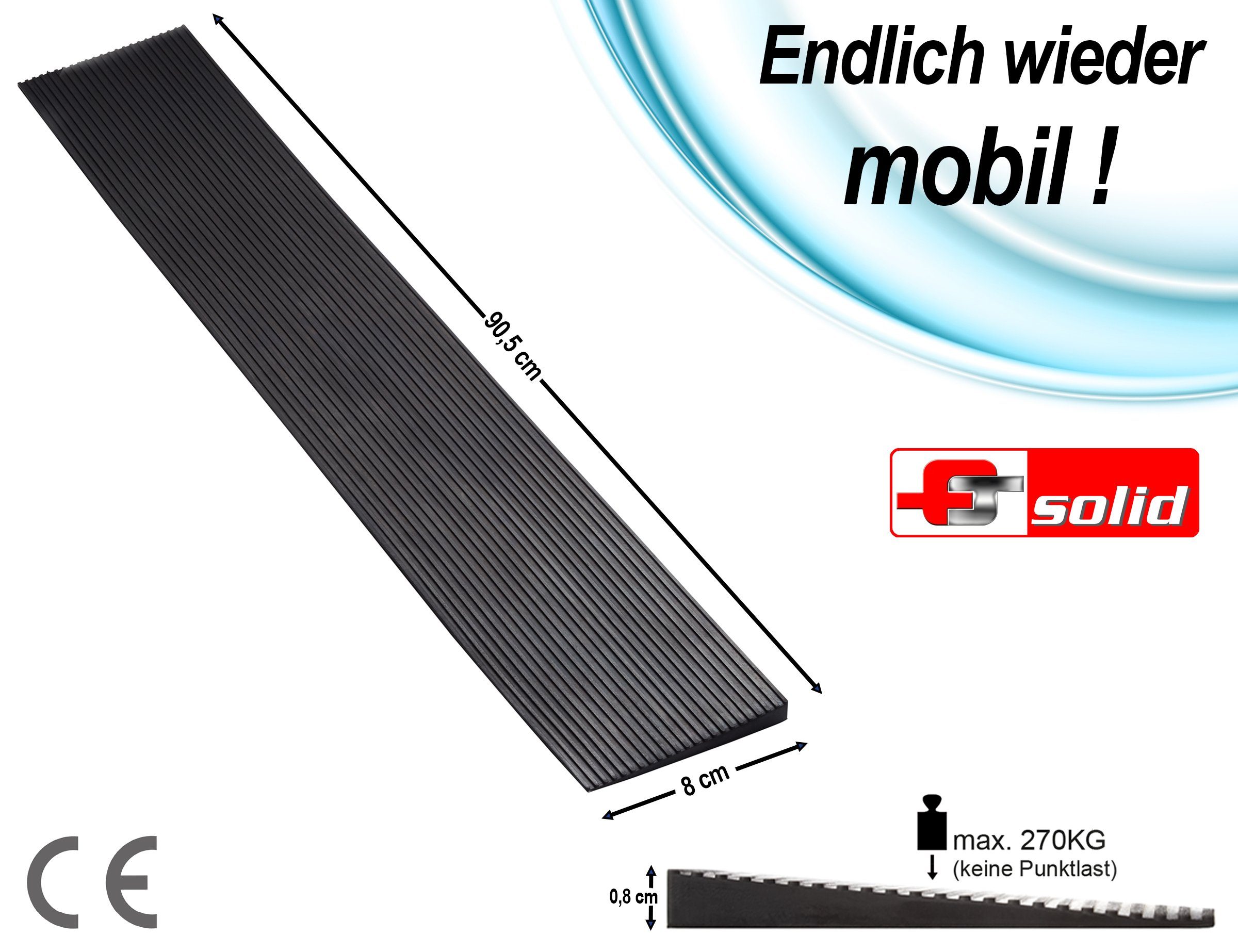 FTsolid Auffahrrampe Türschwellenrampe (Gummirampe, Rollstuhlrampe), Schwellenrampe Bordsteinrampe Keilrampe