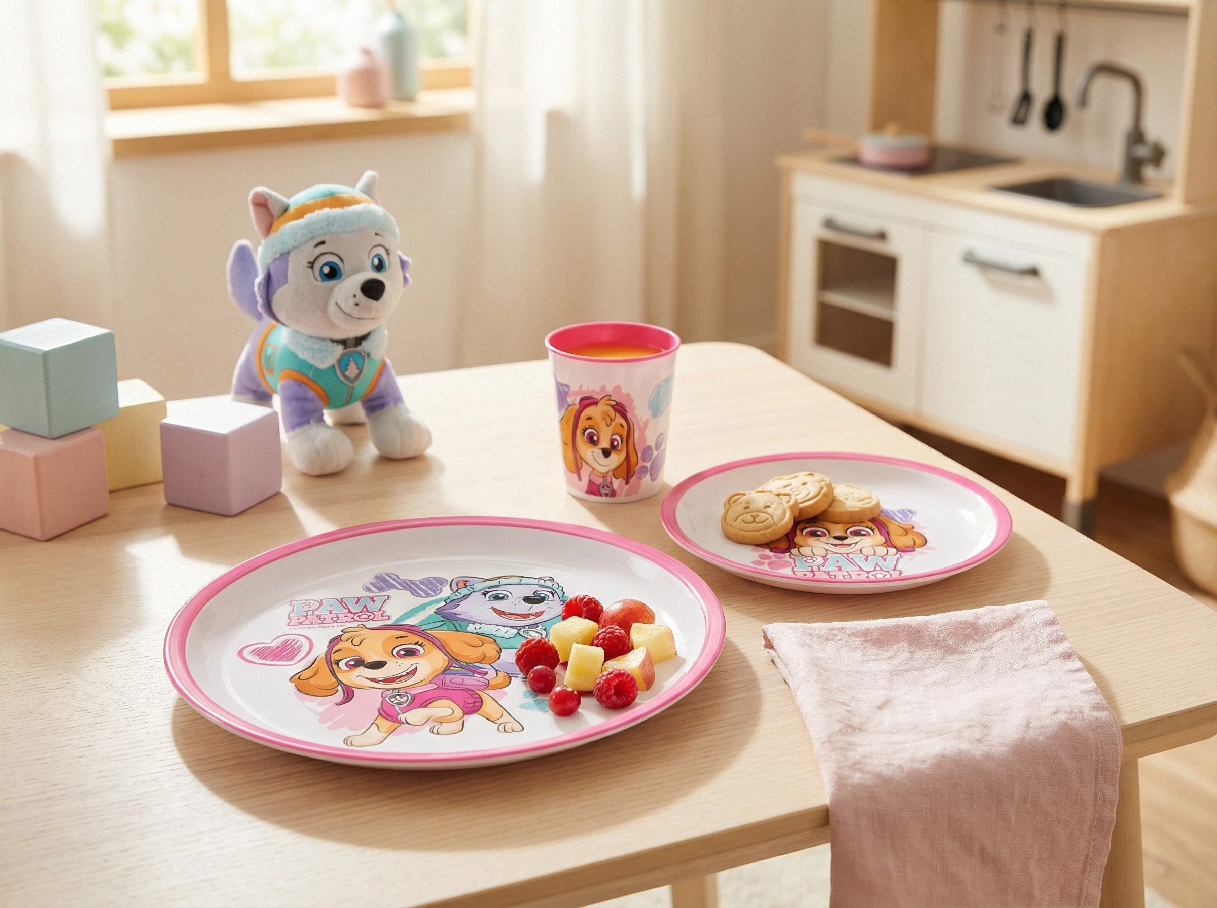 PAW PATROL Kindergeschirr-Set Paw Patrol Skye Everest Kinder Geschirr-Set 3 teilig (3-tlg), 1 Personen, Kunststoff, Becher Teller Schüssel