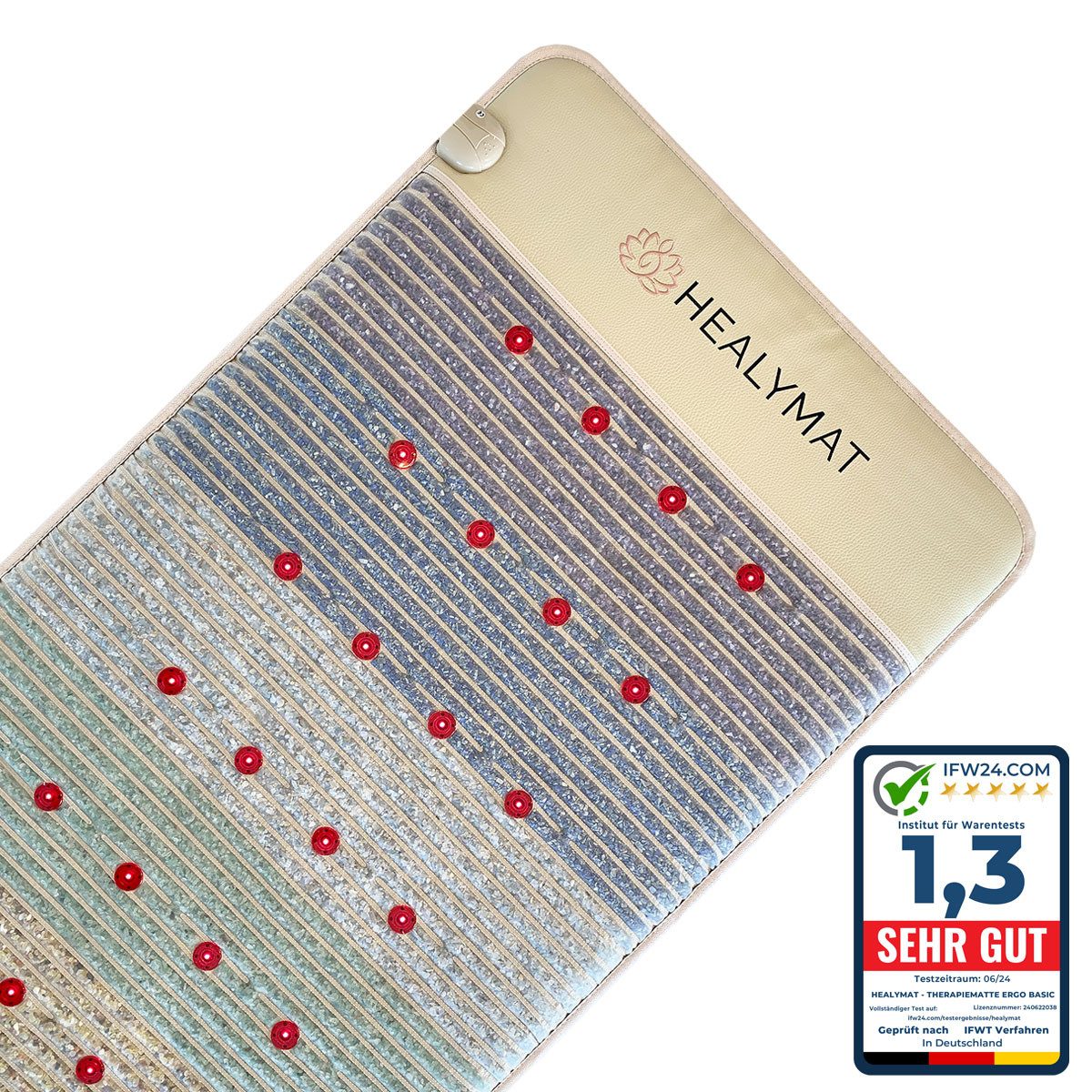 Healymat Massagematte Kristallmatte, Magnetfeldmatte, Infrarotwärme, pulsierendes Magnetfeld, Rotlicht-Therapie, Biophotonen Licht 660 nm, negative Ionen, Chakra Kristalle, optimiert Heilungsprozesse, fördert die Durchblutung, verbessert den Schlaf, entgiftet den Körper, aktiviert Selbstheilung