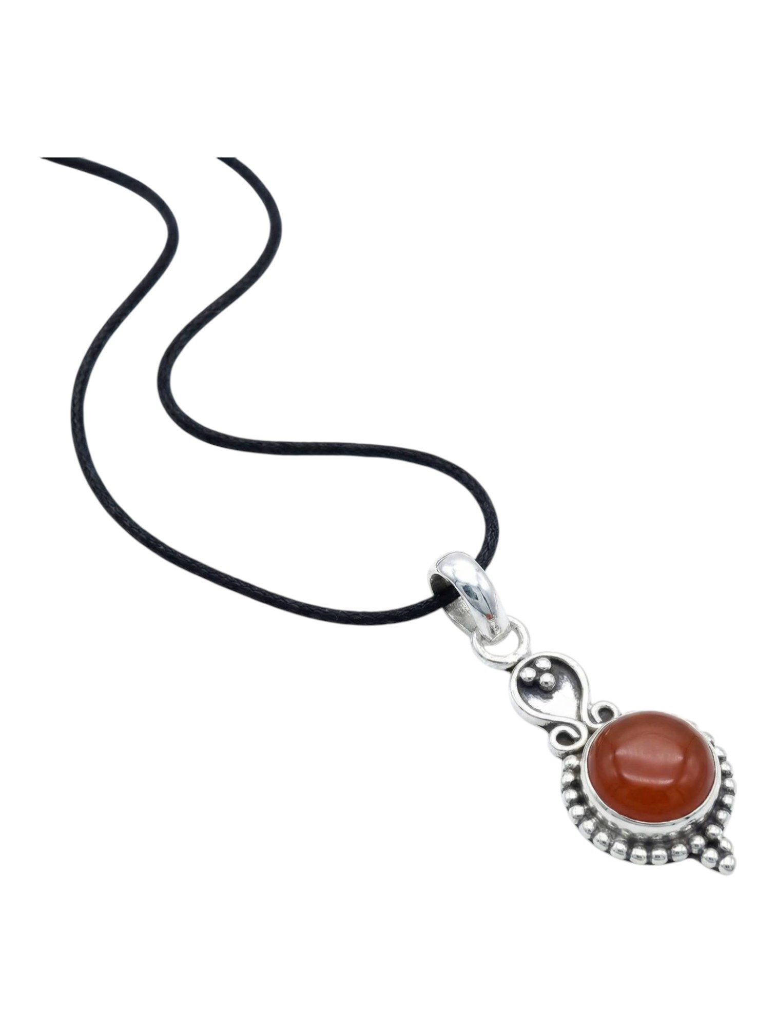 mantraroma Kettenanhänger GAJAH aus 925 Silber mit Karneol (Kettenanhänger am Baumwollband im Schmuckbeutel), 925 Sterling Silber Kettenanhänger für Damen