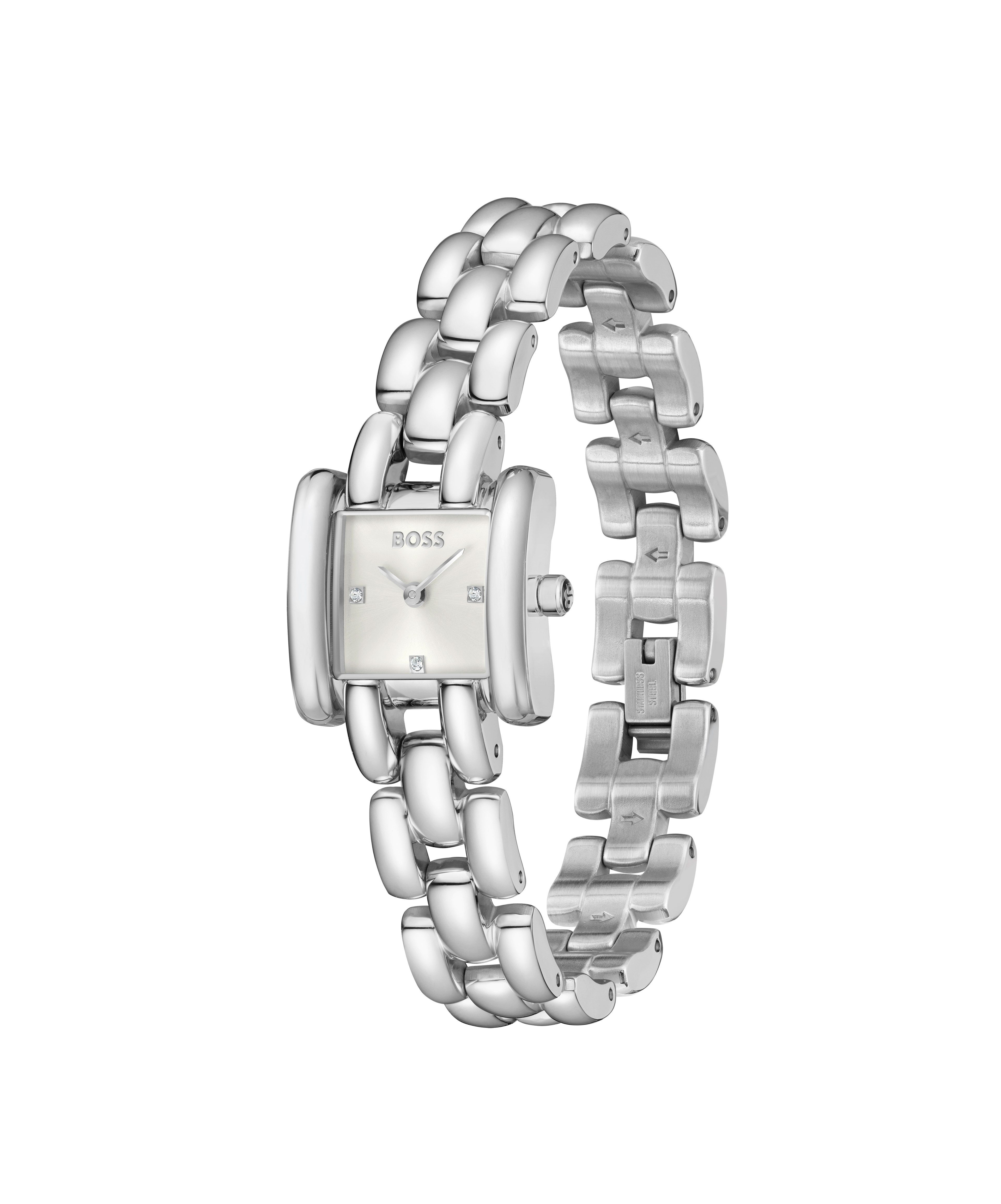 BOSS Quarzuhr VIOLET 1502873, Armbanduhr, Damenuhr, Edelstahlarmband, analog, Glaskristalle