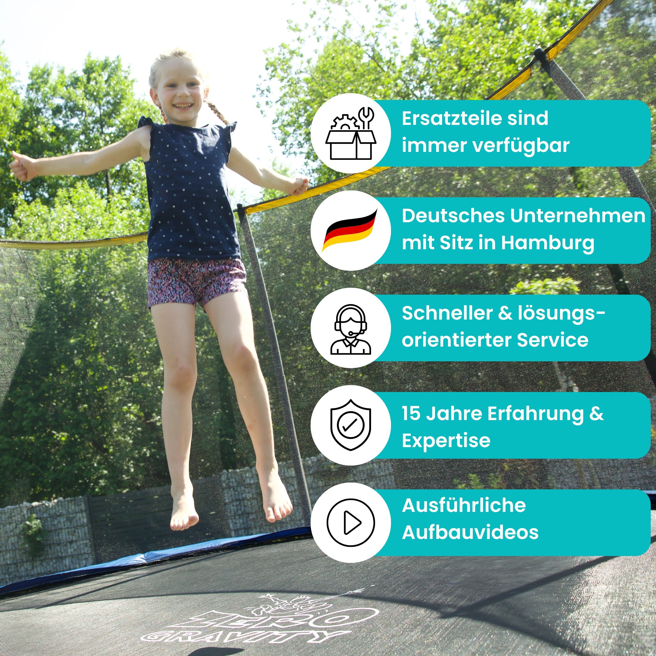 Zero Gravity Gartentrampolin Trampolin Outdoor Ø183/244/305/366/427cm mit smartem Klappnetz, Ø 183 cm, TÜV GS geprüfte Sicherheit