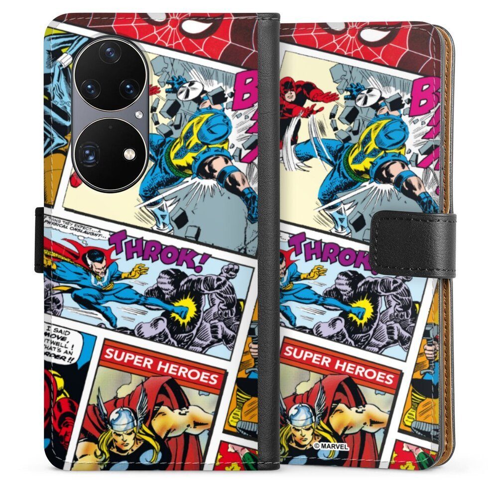 DeinDesign Handyhülle Marvel Retro Comic Blue, Huawei P50 Pro Hülle Handy Flip Case Wallet Cover Handytasche Leder