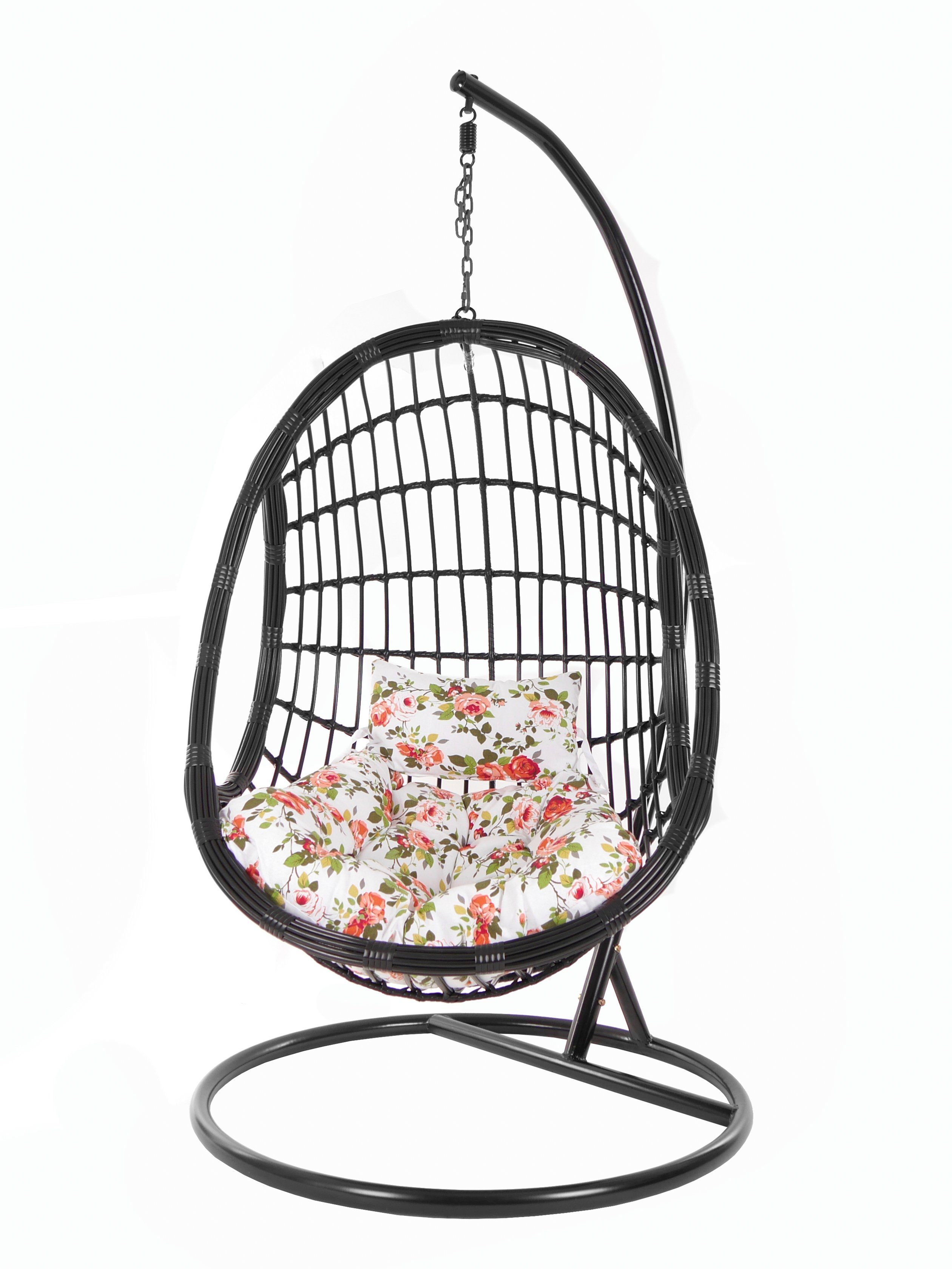 KIDEO Hängesessel PALMANOVA black, Swing (3761 Kissen, Design Chair, Loungemöbel, schwarz, rosen edles roses) Schwebesessel, mit Gestell und Hängesessel