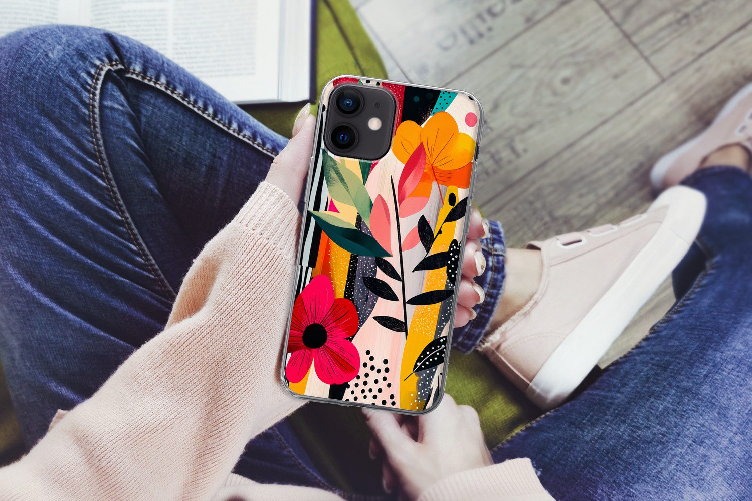 MuchoWow Handyhülle für Apple iPhone 12 Mini Blumen - Blätter - Abstrakt - Farbenfroh, Smartphone-Bumper, Print, Handy Schutzhülle Dünn