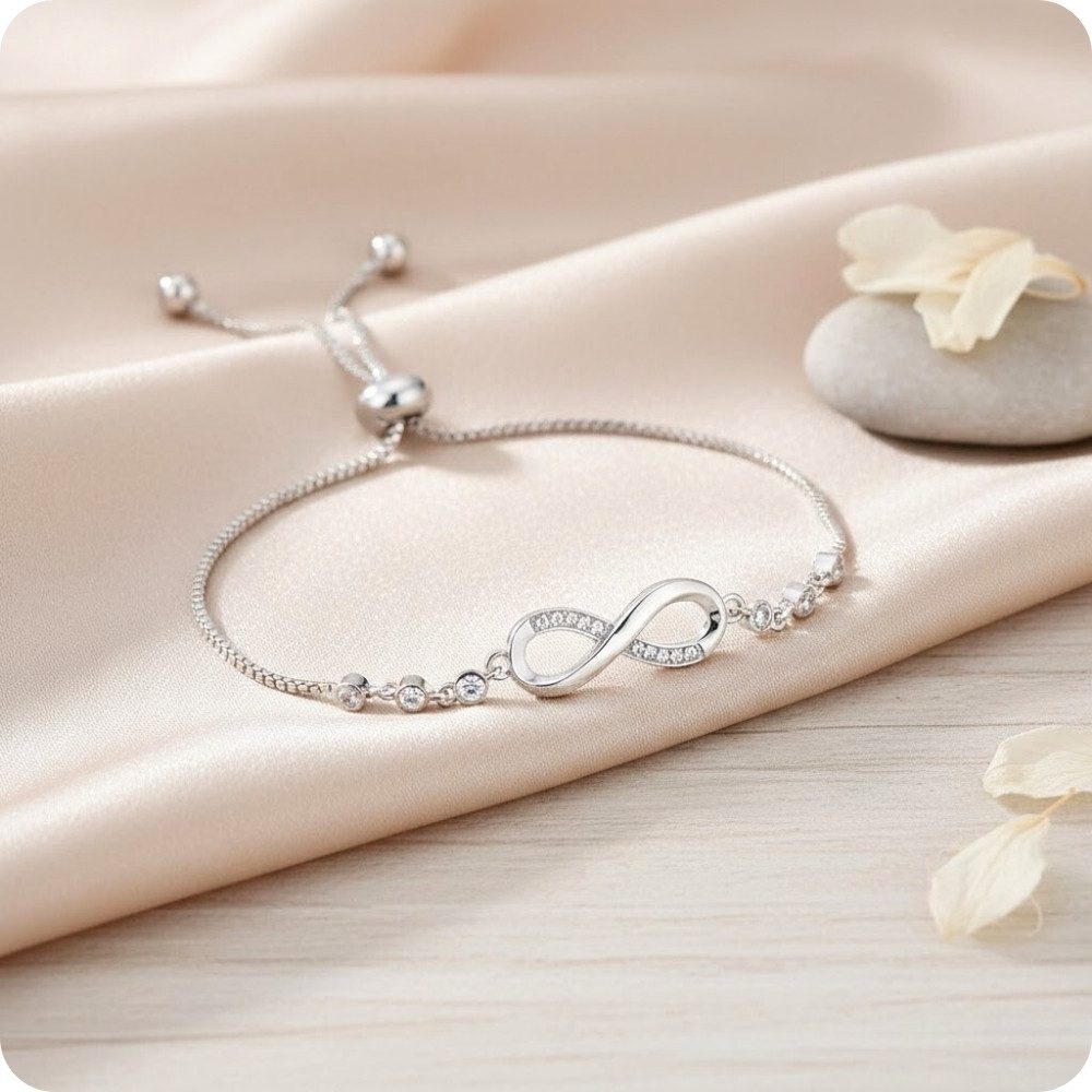 Shining Diva Armband Infinity Kristall Armband Damen Silberplattiert Verstellbar Elegant (Einzelarmband, Einzelstück), Kristallbesatz, Verstellbar, Nickelfrei, Bleifrei