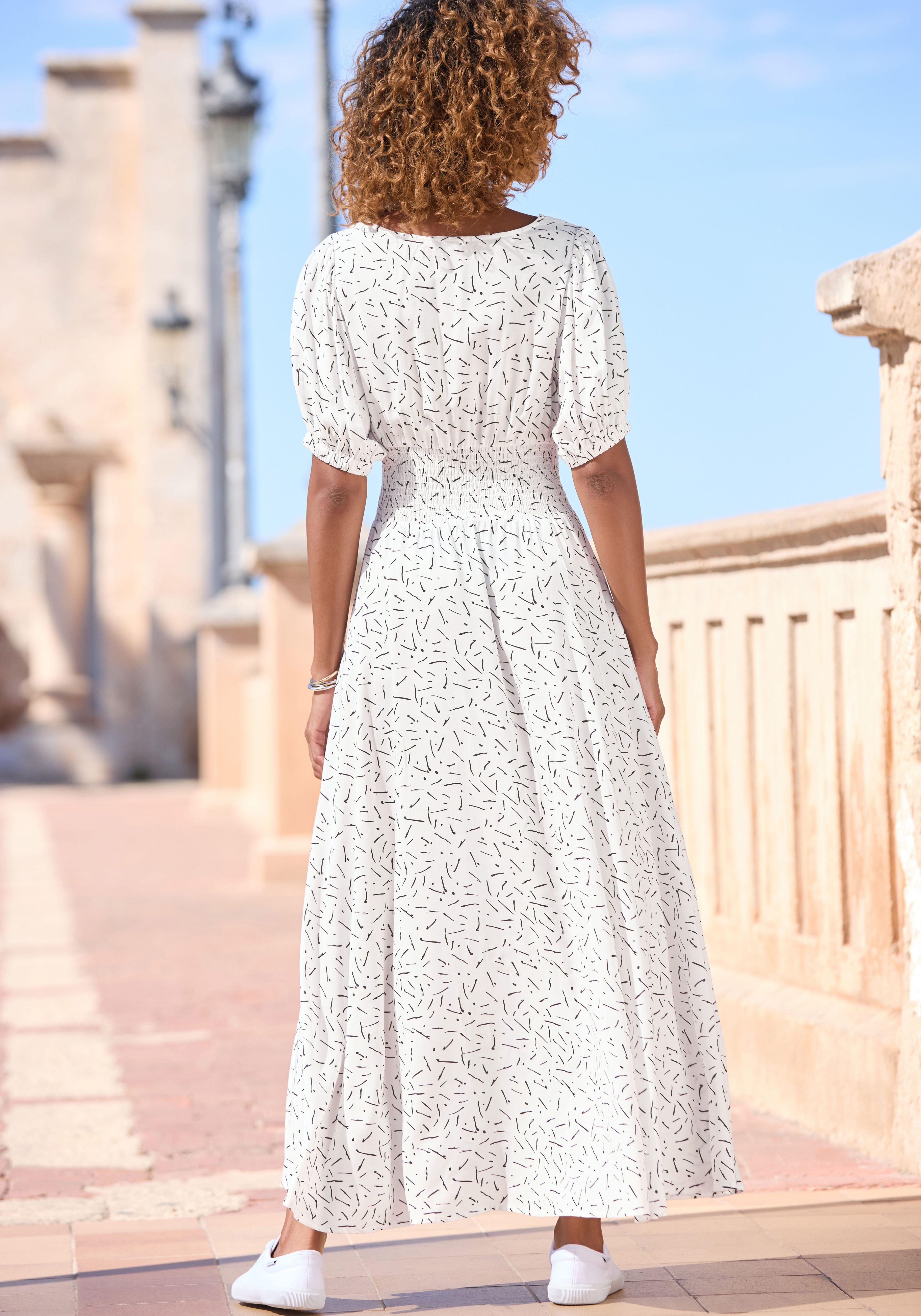 LASCANA Maxikleid mit Alloverdruck und V-Ausschnitt, gewebtes Sommerkleid, Strandkleid