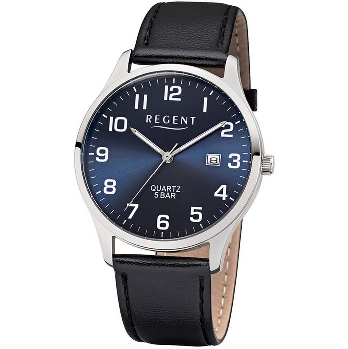 Regent Quarzuhr Regent Herren-Armbanduhr schwarz Analog (Armbanduhr) Herren Armbanduhr rund Lederarmband schwarz
