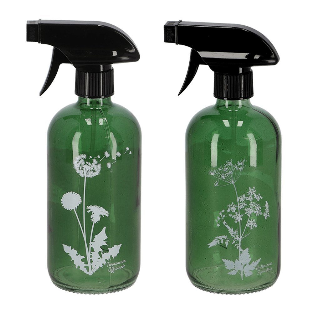 Dekowunder Zerstäuberflasche Sprühflaschen Glas 2er Set 0,5 L Grün oder Braun Nachfüllbar, Mit Wildblumenmuster