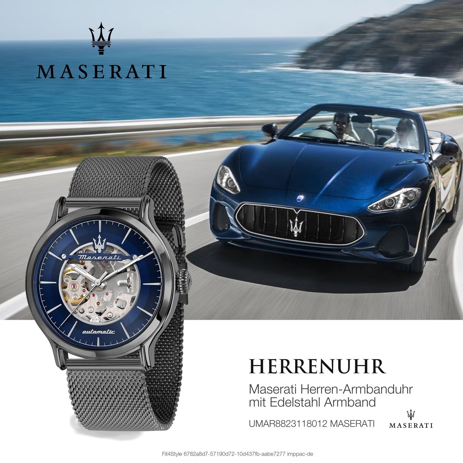 42mm) Quarzuhr Gehäuse, Epoca, (ca. Maserati MASERATI Herrenuhr groß Armband blau Edelstahlarmband, Herren rundes