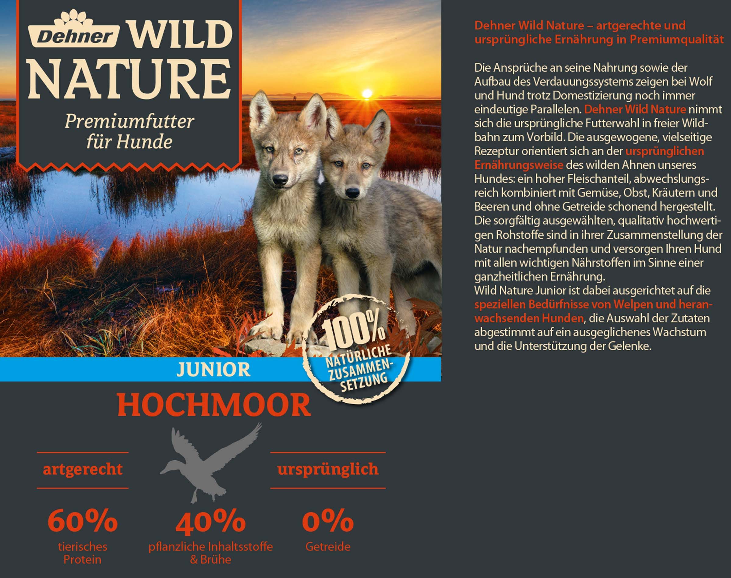 Dehner Dehner Wild Nature Nassfutter für Hunde Hochmoor Junior, Ente Ente, Nassfutter für: Hunde, Nassfutter für Welpen / junge Hunde, glutenfrei