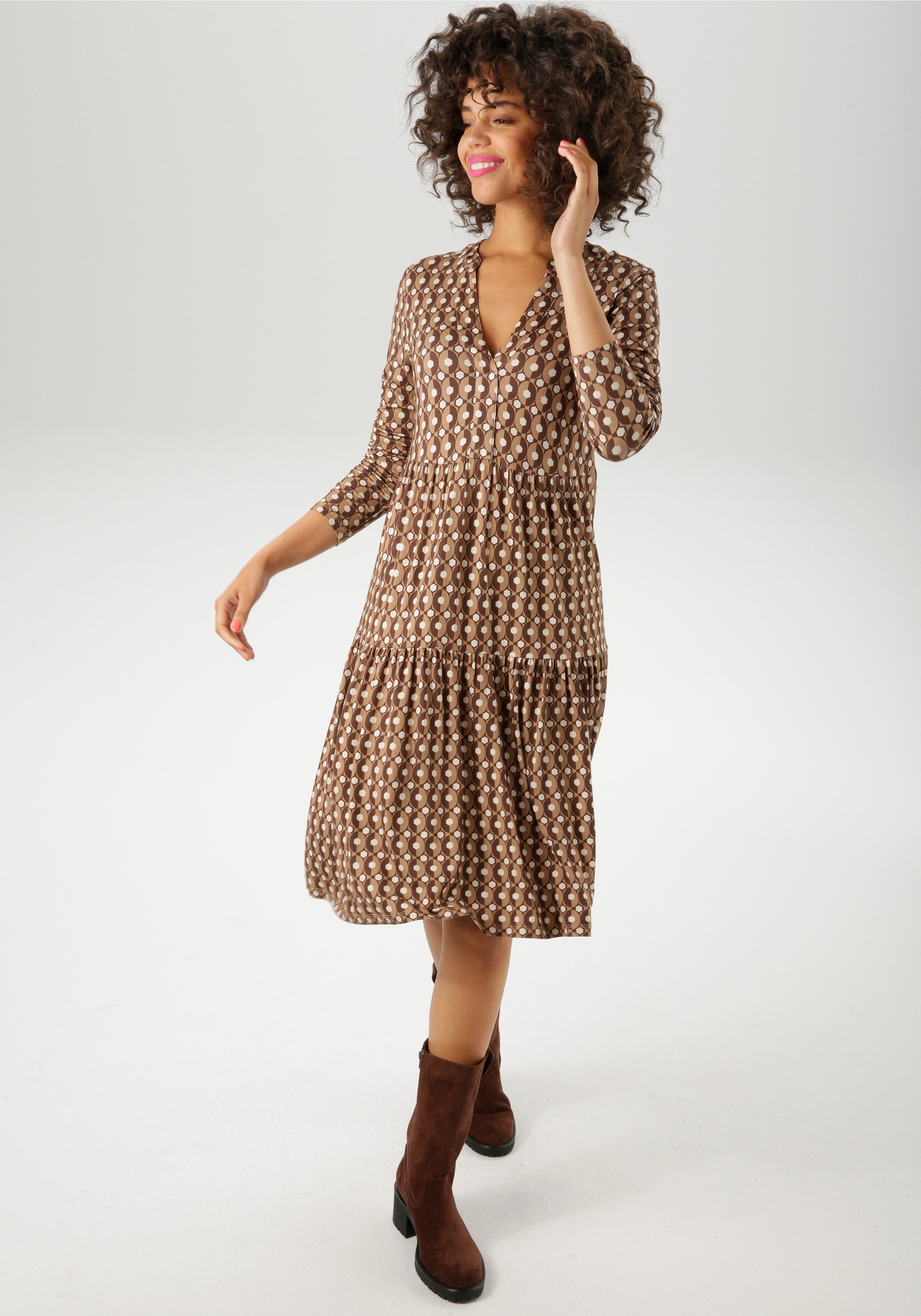 Aniston CASUAL Jerseykleid mit farbharmonischem Retro-Muster günstig online kaufen