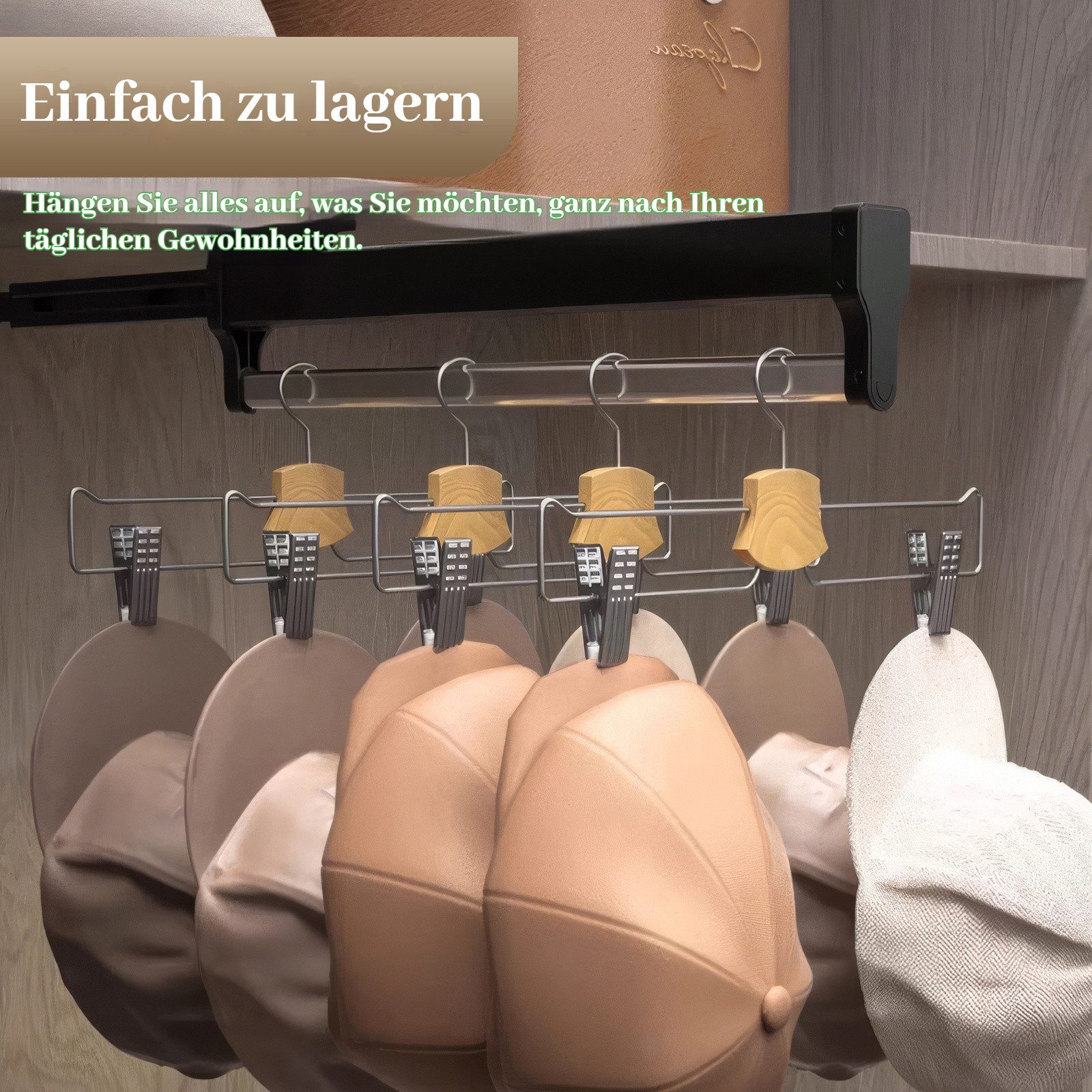 BlingBin Kleiderstange Ausziehbare Kleiderstange zum Herausziehen der Kleiderbügel (1 Stück, 1 St., Lang 30cm, Hoch 10cm), Teleskopstange Kleiderstange Kleiderb – Bild 2 von 5
