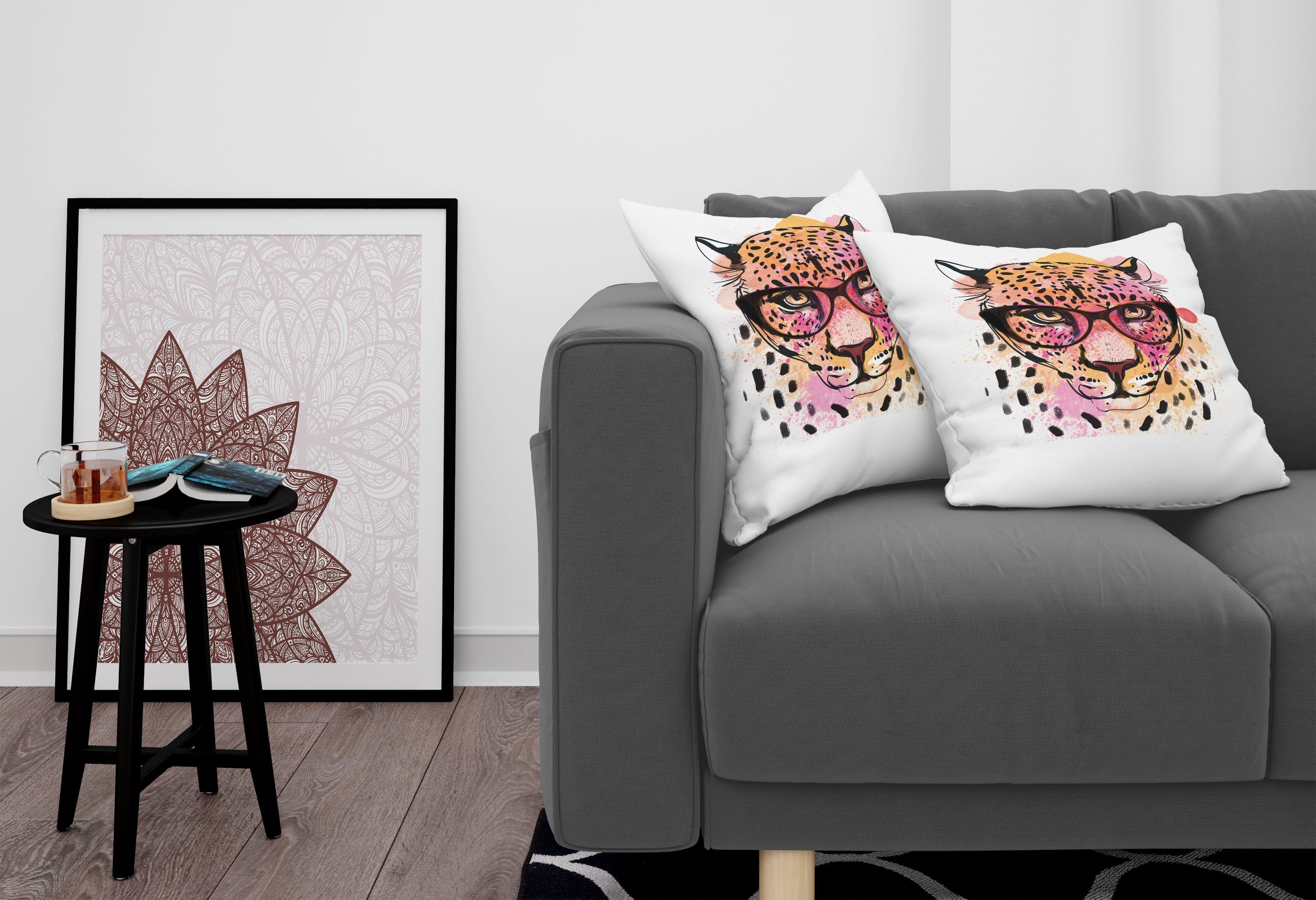 Digitaldruck, Stück), Leopard Moderne Hipster Doppelseitiger Accent Tier Abakuhaus Modern (2 Kissenbezüge
