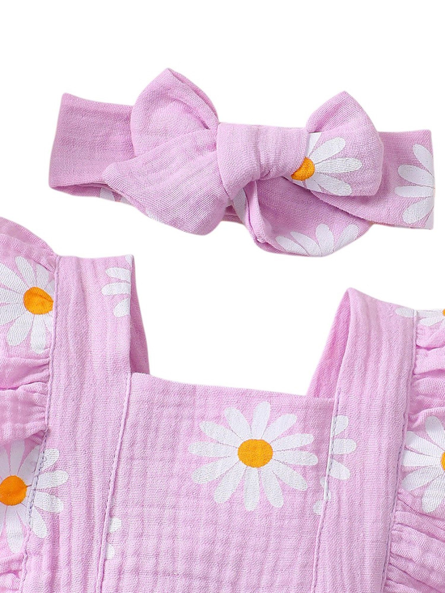 Gluckids Strampler Sommer Outfit für Babymädchen, Body mit Rüschen aus Baumwolle Haarband (Set, 2-tlg) mit Blumenmuster,Krabbelkleidung für Neugeborene, festliche Party