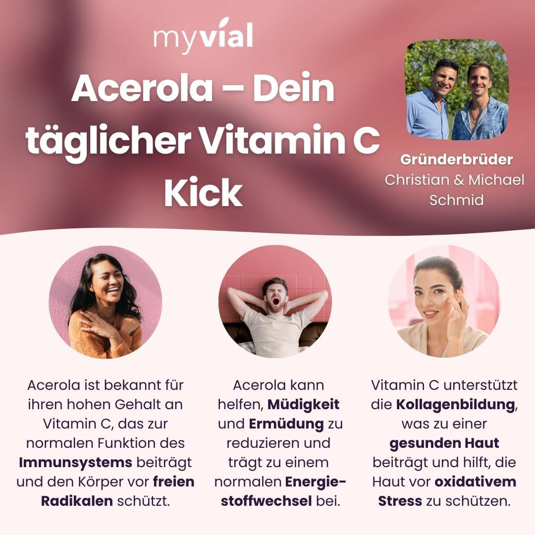 myvial Bio Vitamin C Kapseln aus Acerola - 68mg natürliches Vitamin C Kapseln, 120 vegane Kapseln, Acerola Kirsche, ohne künstliche Zusätze à 120 St., plastikfrei verpackt, 60 Tage Vorrat, höchste Qualität