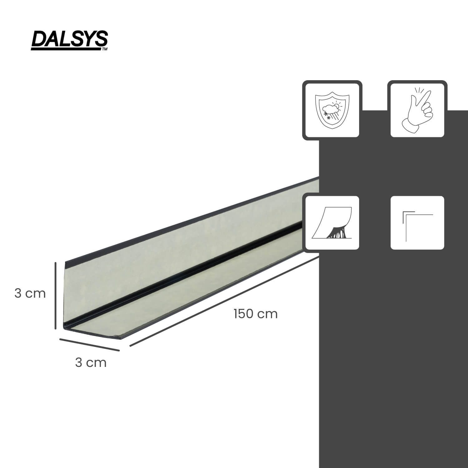 Dalsys Winkelprofil (Winkelprofil selbstklebend PVC 30x30mm, 150cm Schwarz Eckschutzprofil, 1-St., Eckleiste, hoher Kantenschutz Wand), für Wohn- und Arbeitsbereich sowie Garage geeignet